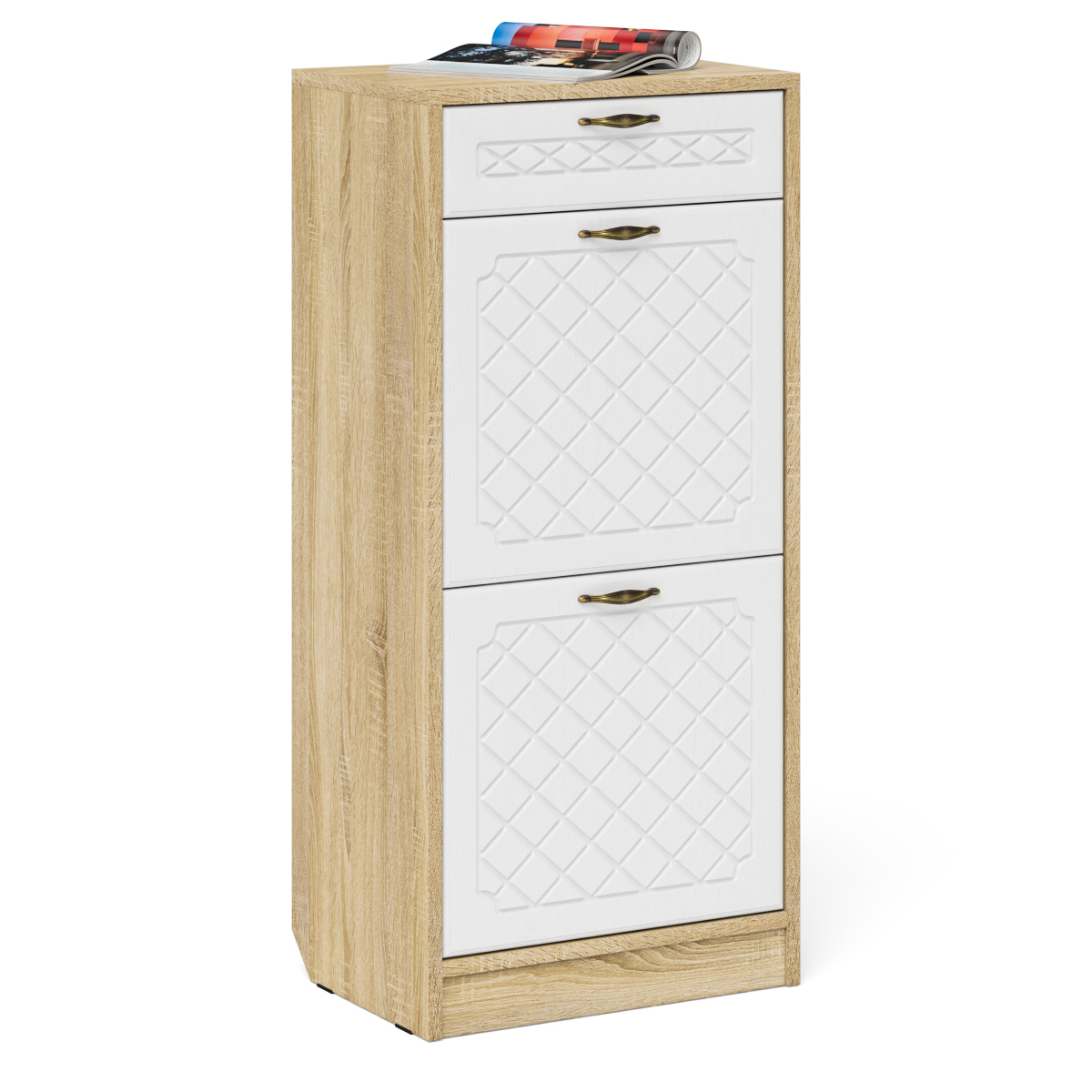 Изображение товара Шкаф для обуви Мебельный двор 1024760 50x108x35 см 1 полка ЛДСП цвет белый/дуб сонома