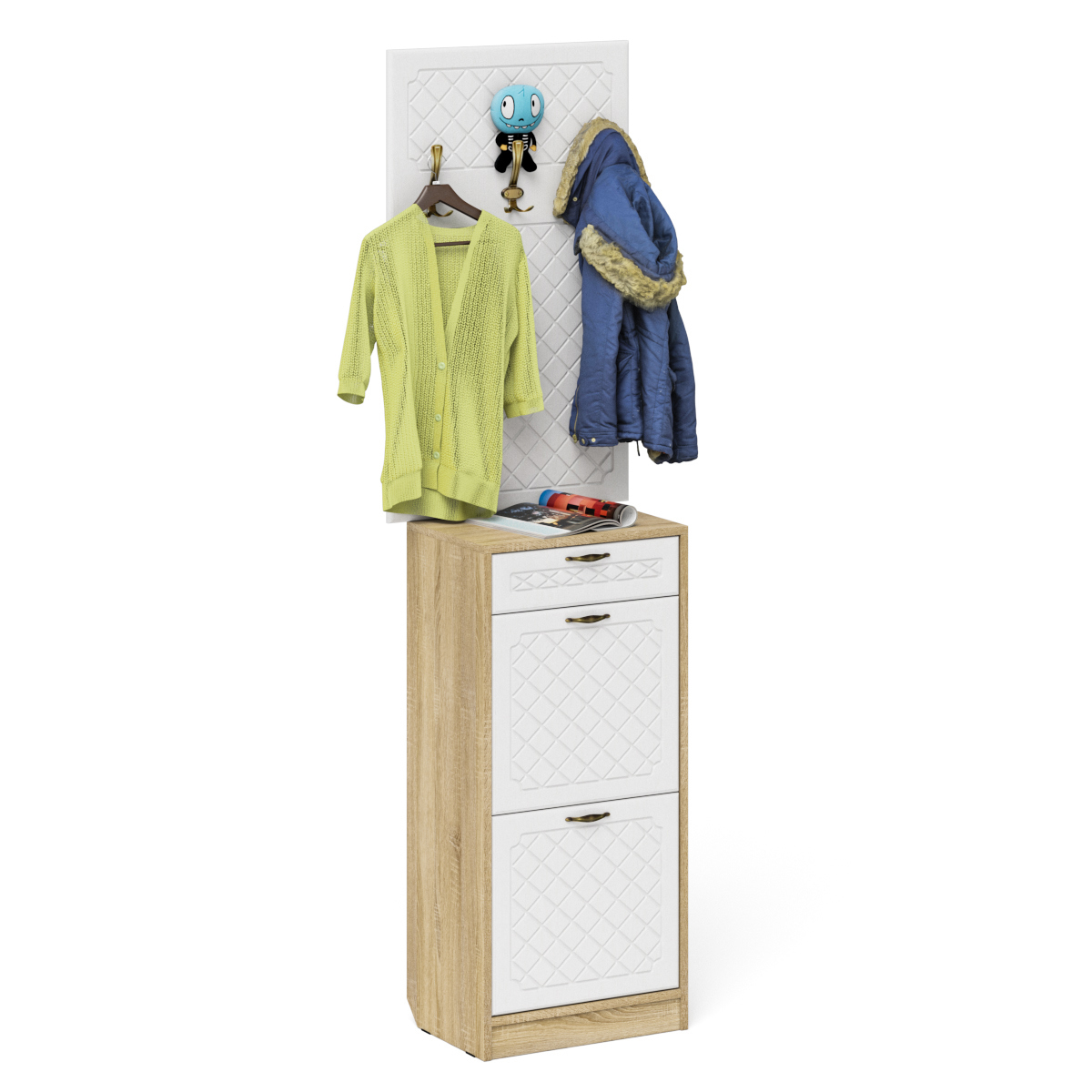 Изображение товара Шкаф для обуви МД П-6 с вешалкой, белый/дуб сонома