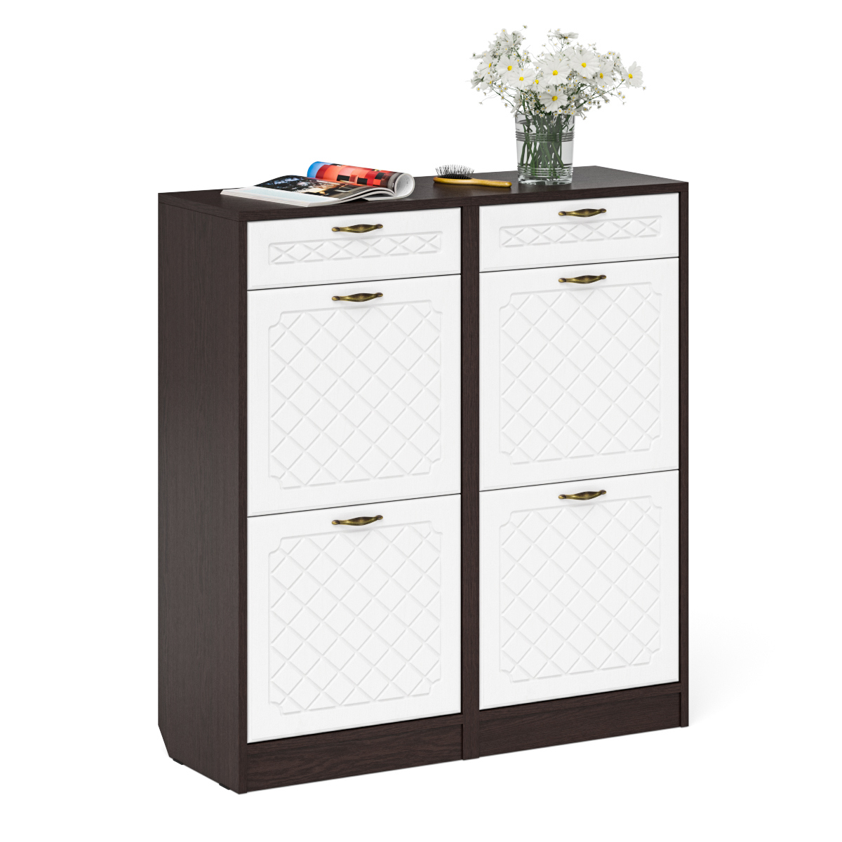 Изображение товара Шкаф для обуви Мебельный двор 1024945 100x108x35 см белый венге двухсекционный