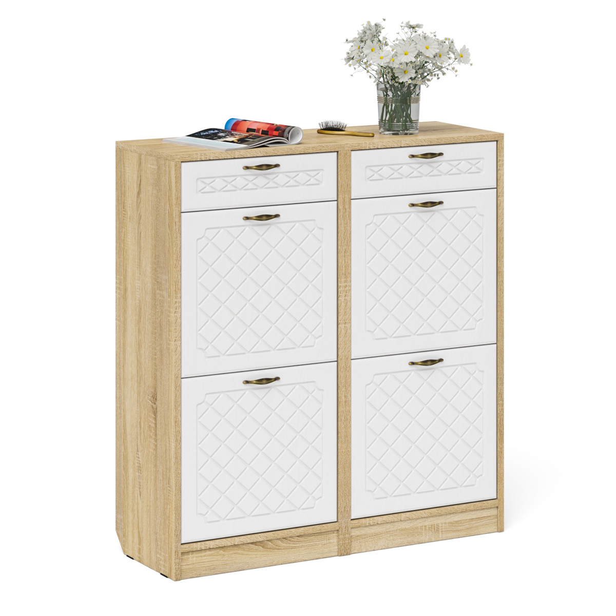 Изображение товара Шкаф для обуви Мебельный двор 100x108x35 см с 2 секциями и ящиком белый дуб сонома