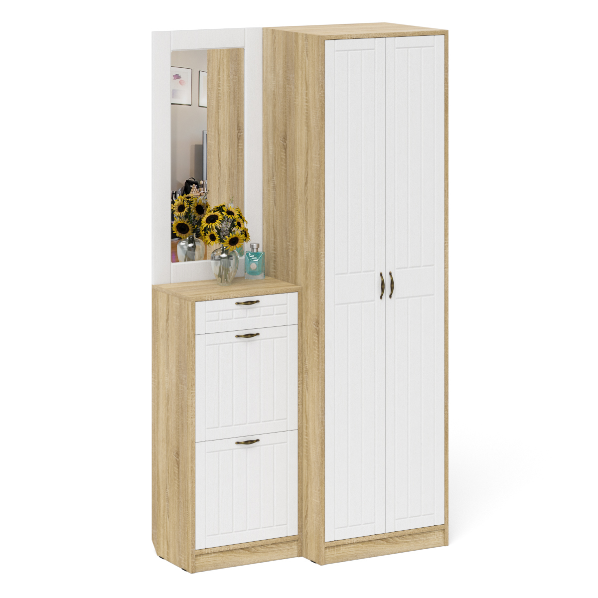 Изображение товара Шкаф для обуви Мебельный двор 1024998 110x210x50 см 2 полки ЛДСП цвет белый/дуб сонома