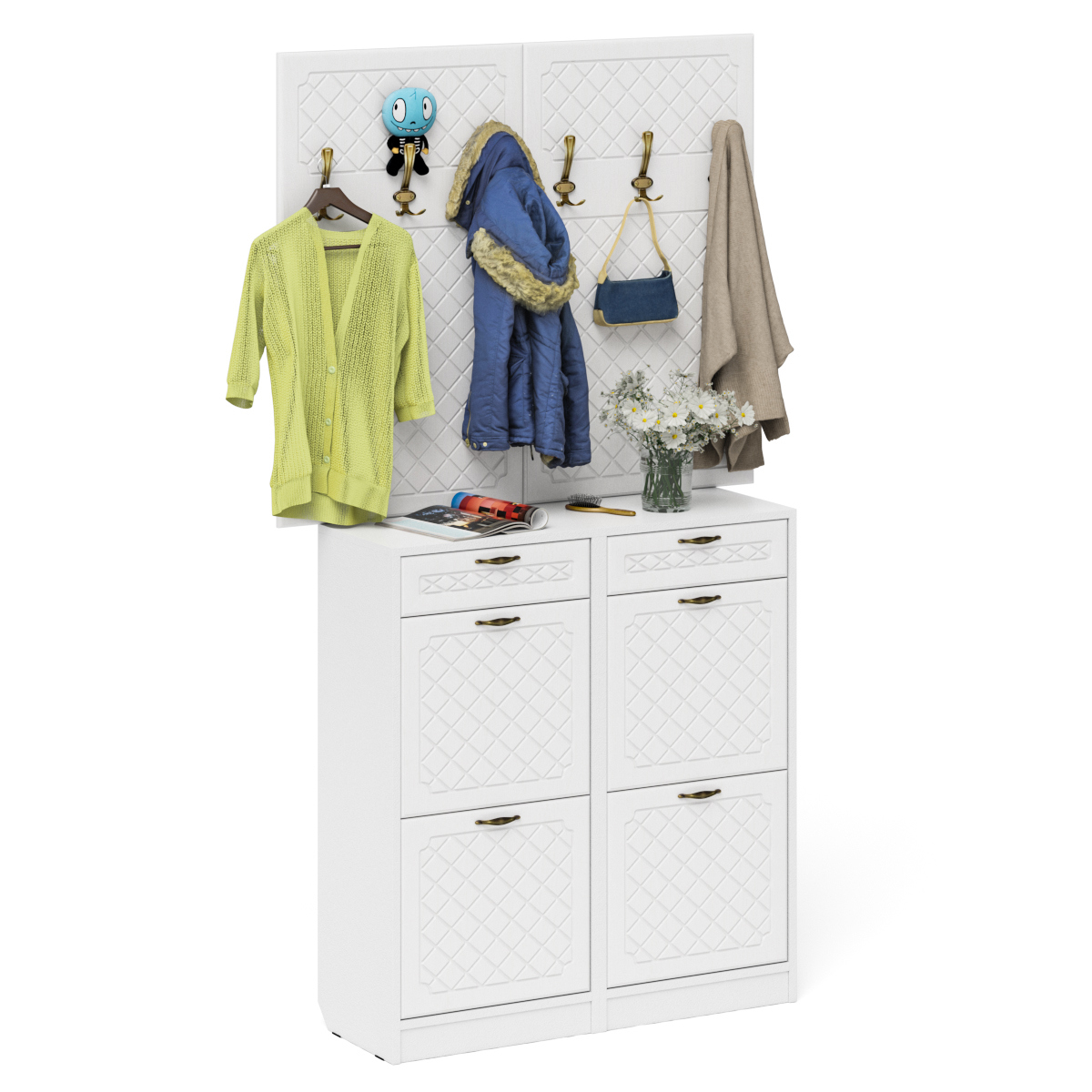 Изображение товара Вешалка для одежды Мебельный Двор 1024858 120x210x35 см с крючками и обувницами