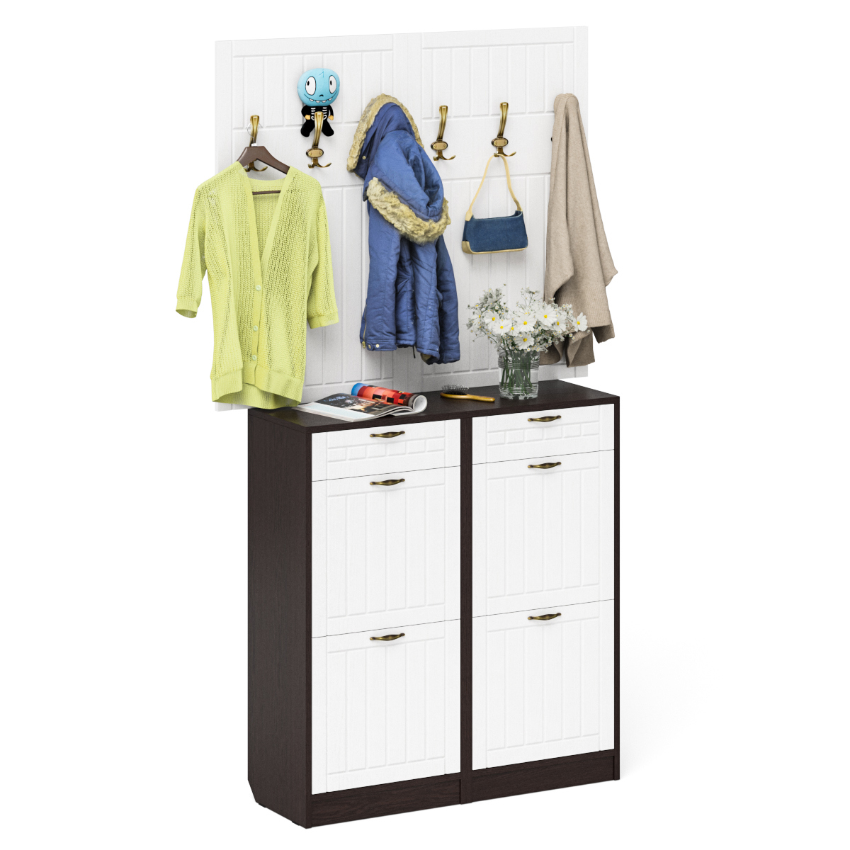 Изображение товара Вешалка для одежды Мебельный Двор 1024900 120x210x35 см 6 крючков ЛДСП цвет белый/венге