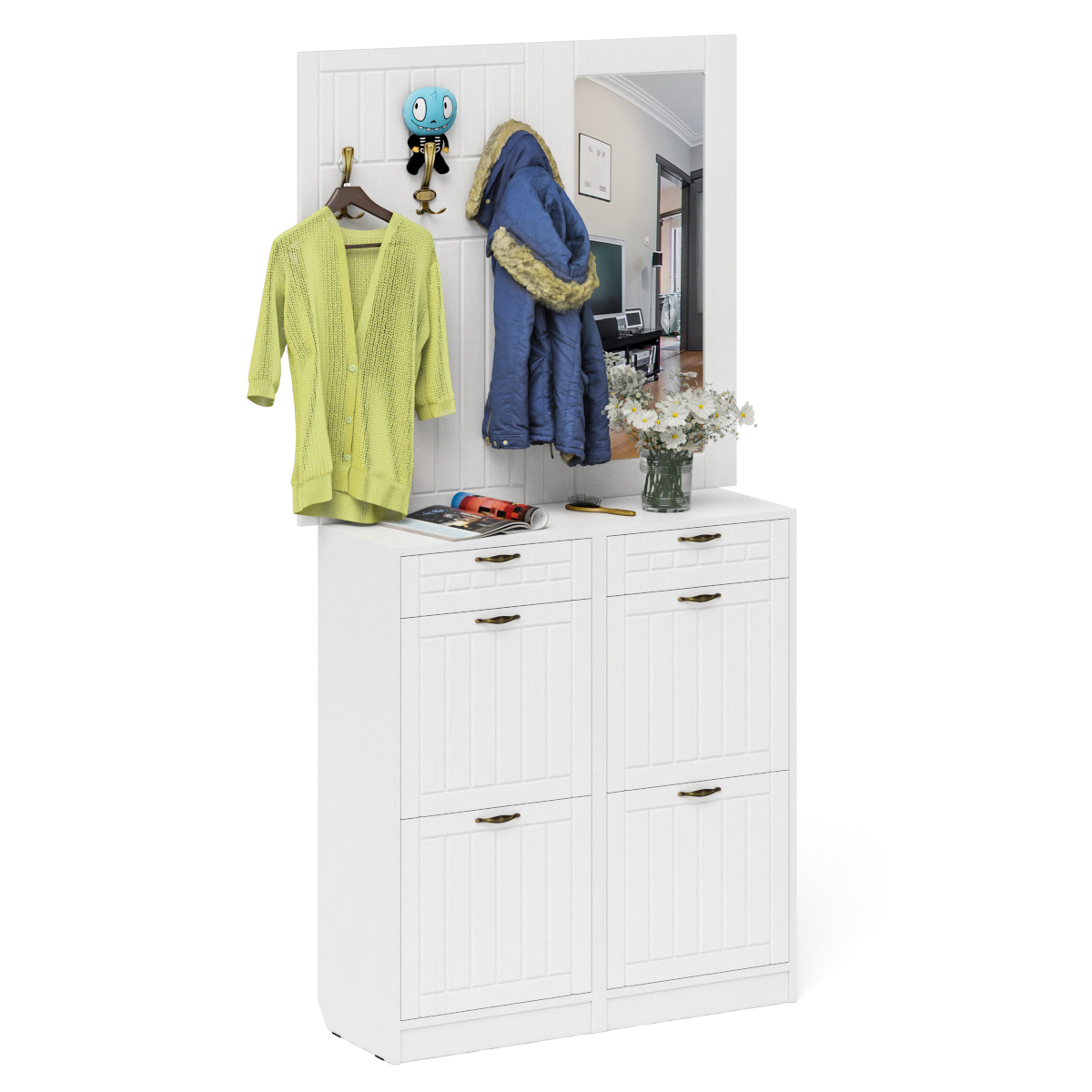 Изображение товара Вешалка для одежды Мебельный Двор 1024817 110x210x35 см три крючка белая