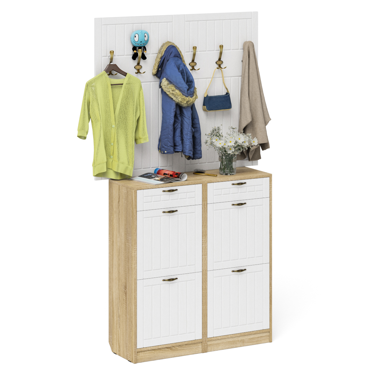Изображение товара Вешалка для одежды Мебельный Двор 1024984 120x210x35 см 6 крючков ЛДСП цвет белый/дуб сонома