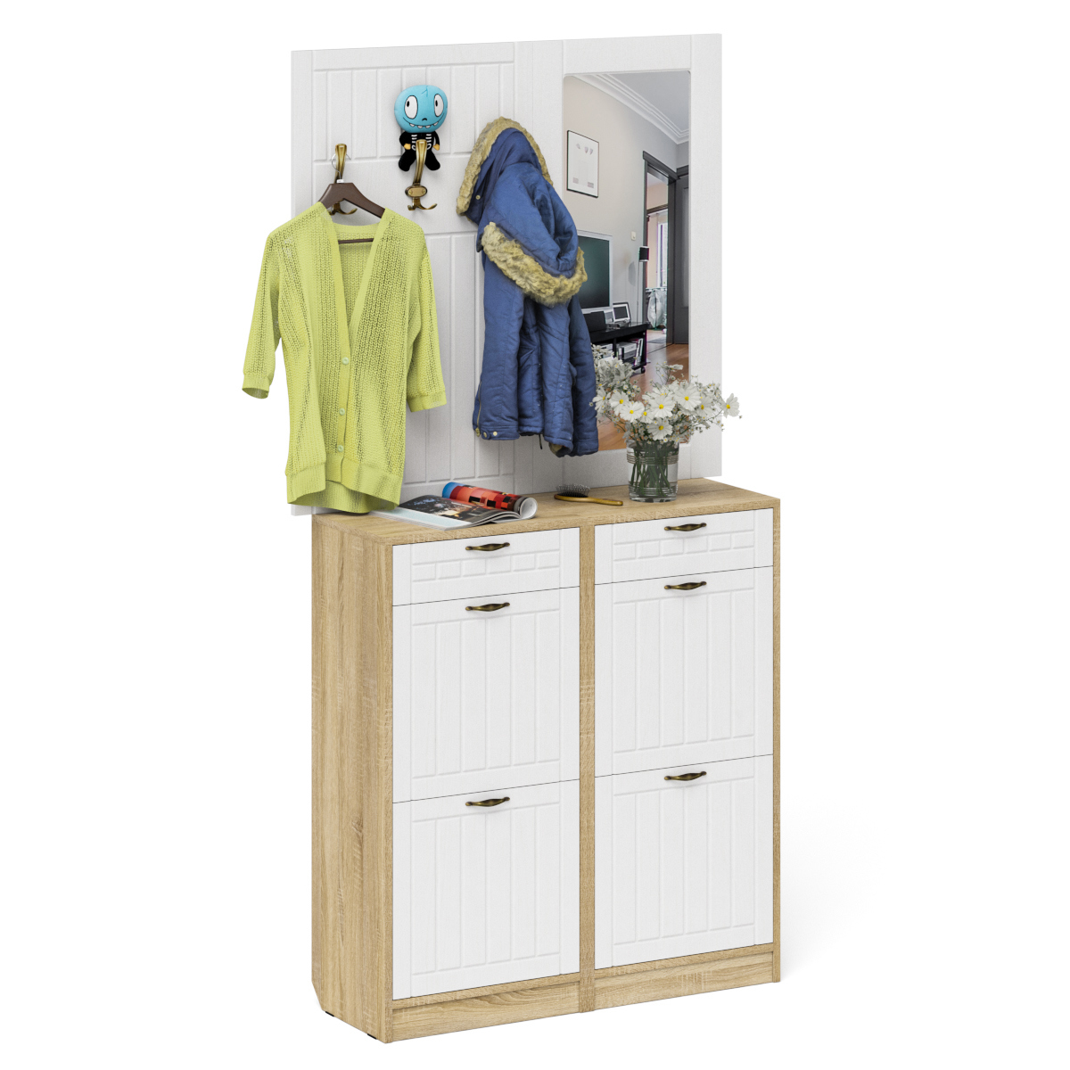 Изображение товара Вешалка для одежды Мебельный Двор 1024985, напольная, белый дуб сонома, 110x210x35 см