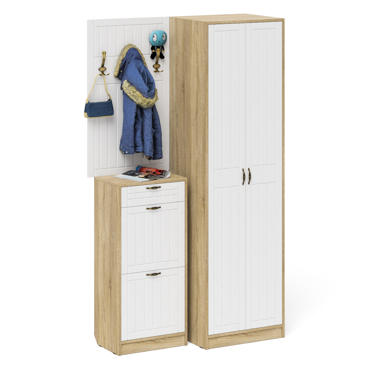 Изображение товара Вешалка для одежды Мебельный Двор 1024999 120x210x50 см 3 крючка ЛДСП цвет белый/дуб сонома