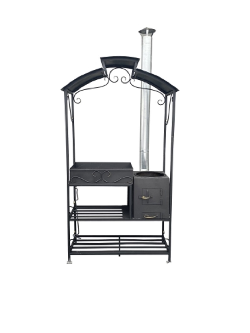 Изображение товара Мангал из стали с печью МАРКЕТ МК2303 черный стационарный 180x40 см