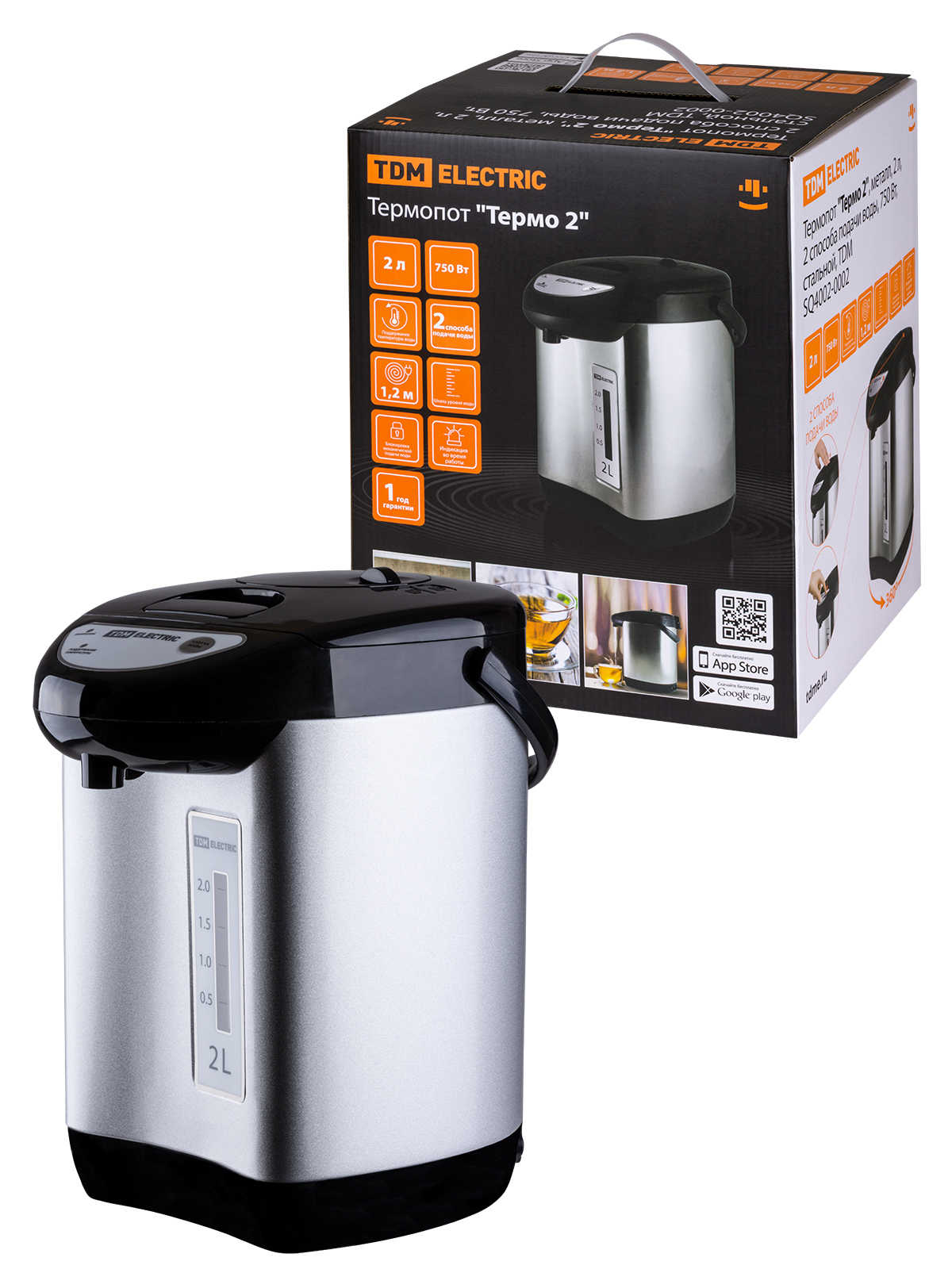 Изображение товара Термопот TDM ELECTRIC Термо 2 2 л нержавеющая сталь мощность 750 Вт