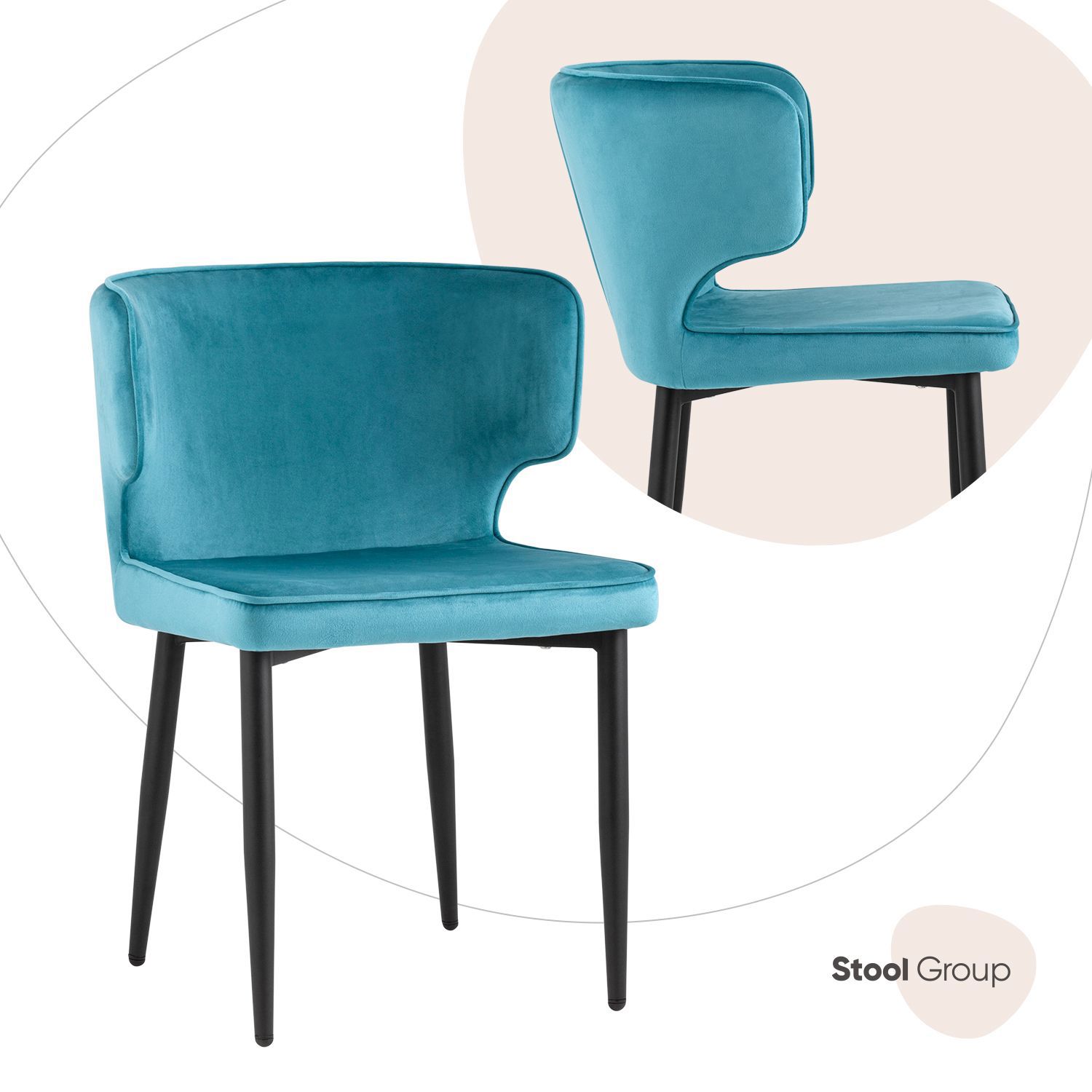 Изображение товара Кухонный стул Stool Group Матео 86x57x48 см велюр цвет бирюзовый