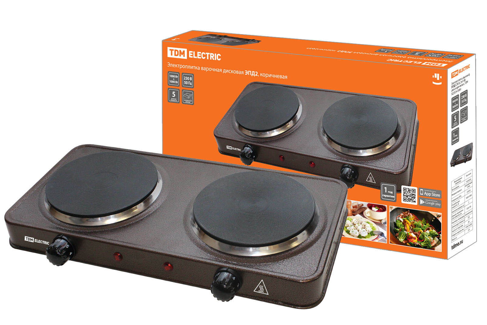 Изображение товара Электрическая настольная плита TDM ELECTRIC SQ2504-0009 2 конфорки 47 см коричневая