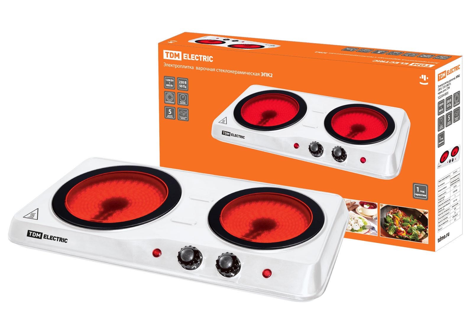 Изображение товара Электрическая настольная плита TDM Electric SQ2504-0006, 2 конфорки, белая, компактная