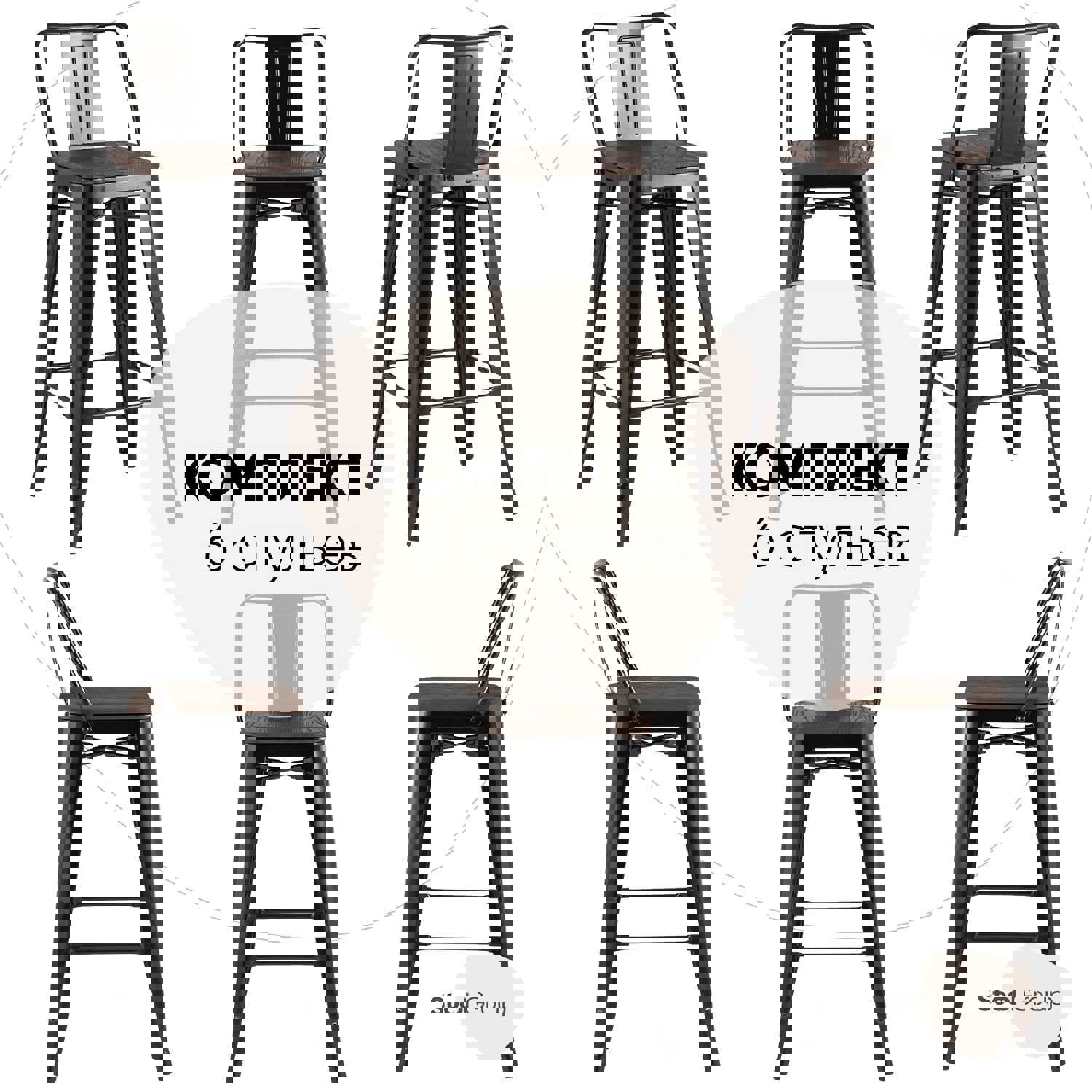 Изображение товара Барный стул Stool Group 42x88x42 черный стиль Tolix оцинкованный металл дерево