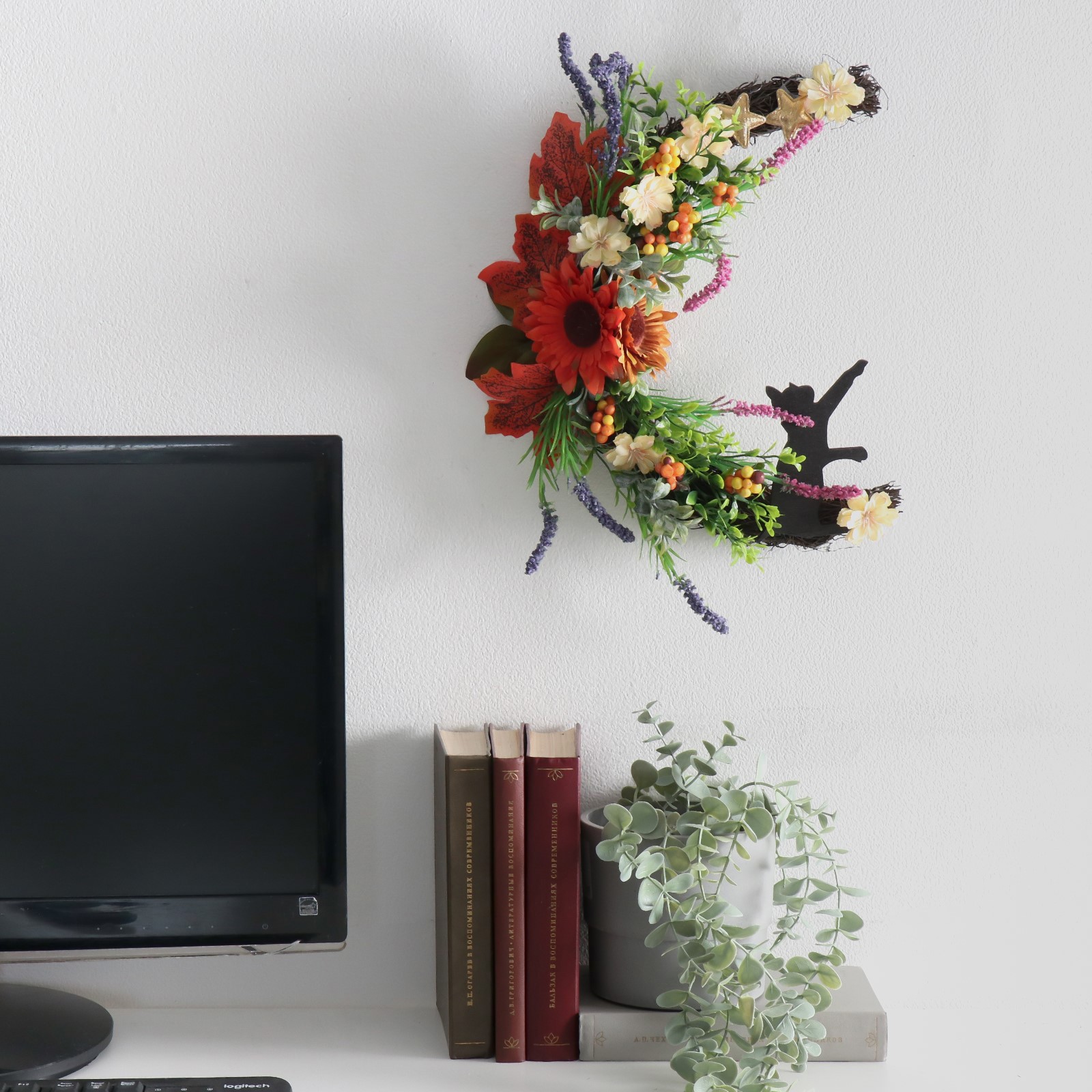 Изображение товара Панно SIMALAND Кошка на месяце Осенний букет 25x30 см