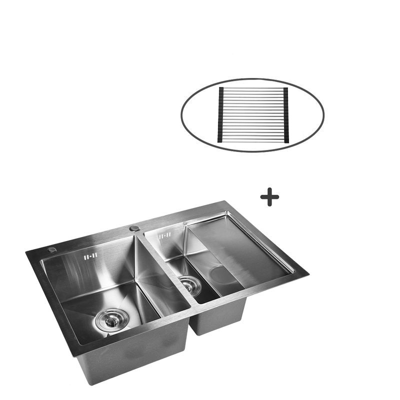 Изображение товара Двойная кухонная мойка из нержавеющей стали WISENT 78x51 с 2 чашами и сифоном