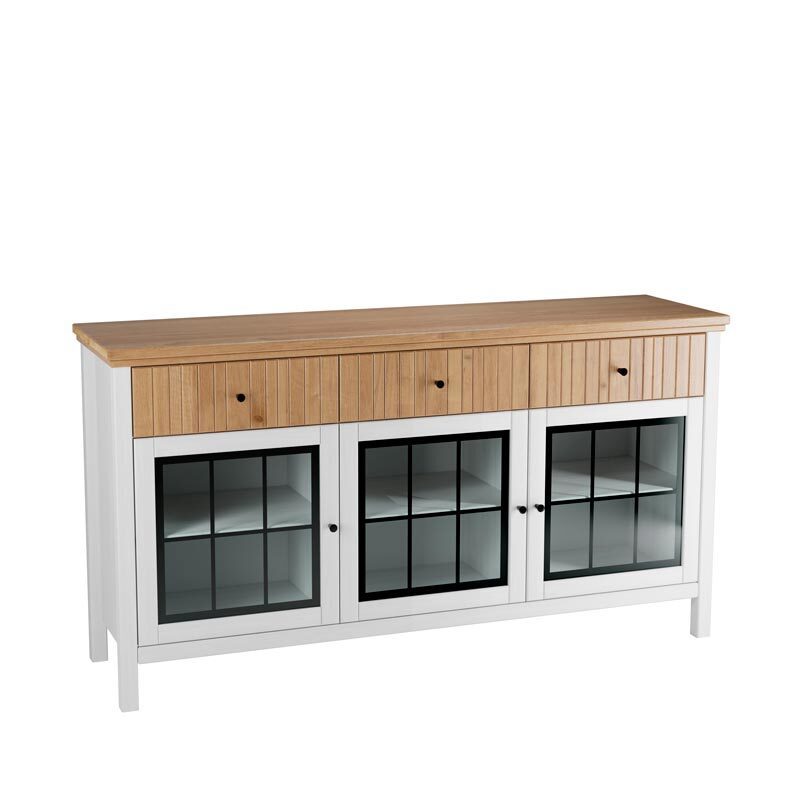 Изображение товара Комод Дом Мебели Сканди 33 160x44x85 см 3 ящика сосна/стекло цвет белый