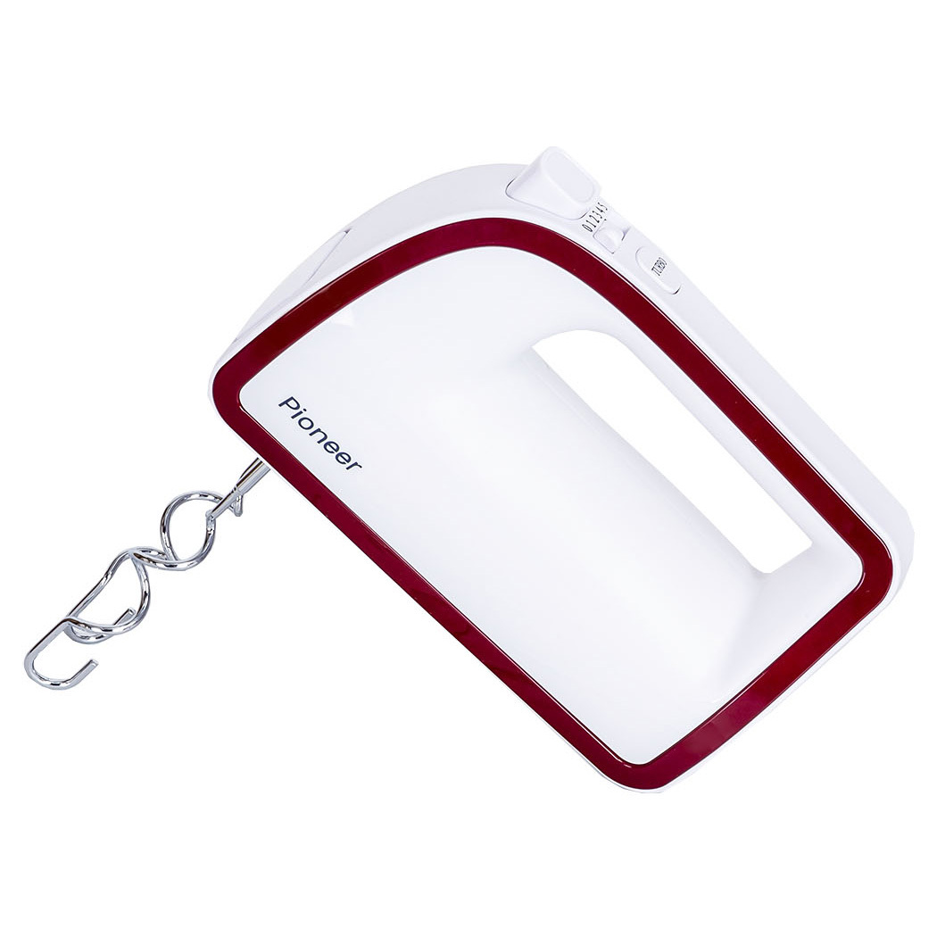 Изображение товара Миксер Pioneer 350 Вт 5 скоростей 4 насадки белый/бордовый MX325