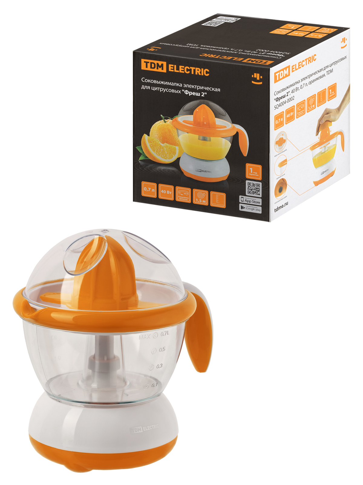 Изображение товара Электрическая соковыжималка для цитрусовых Tdm electric Фреш2 40 Вт оранжевая