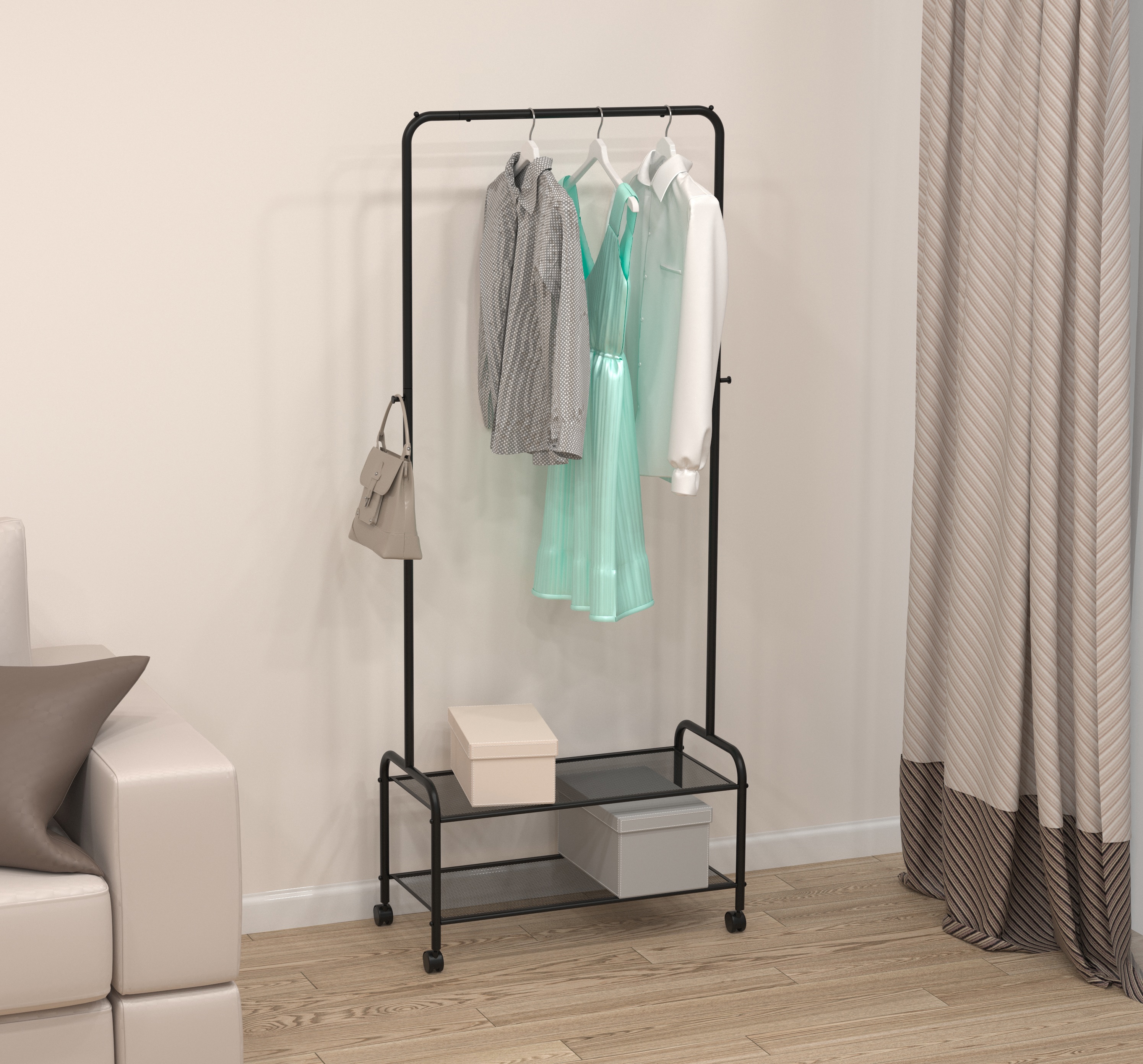 Изображение товара Напольная вешалка Валенсия 22М ЗМИ стильная металлическая Черная с колесами