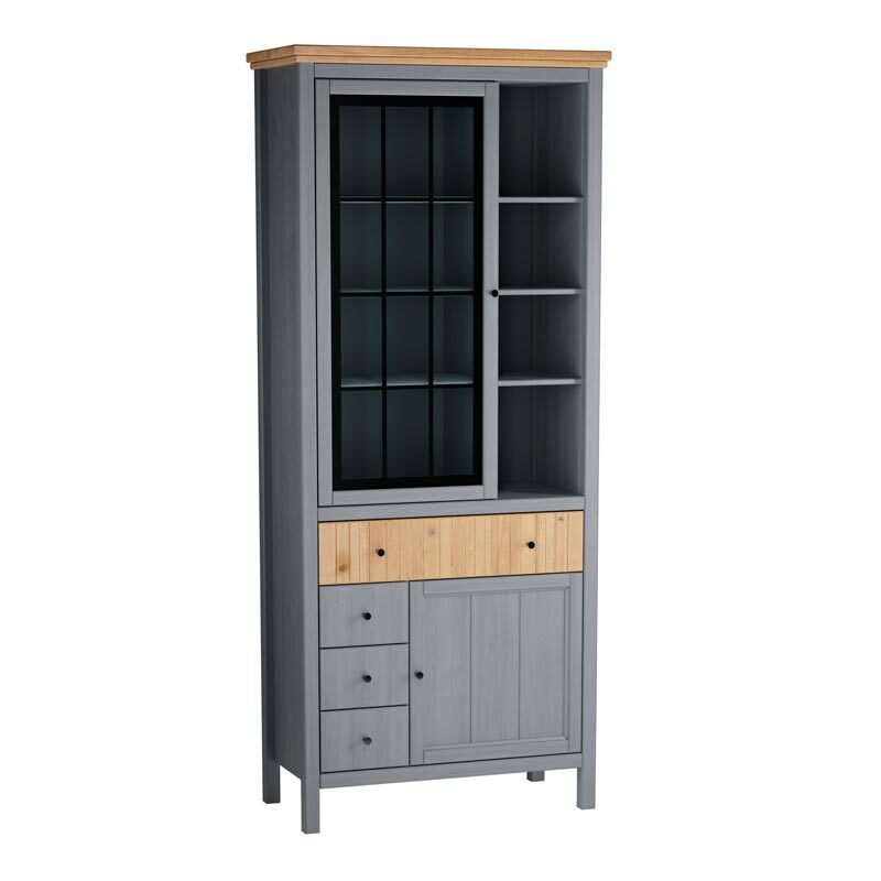 Изображение товара Шкаф-витрина из сосны Сканди 1113 серый 86x201x44 см мебель для гостиной