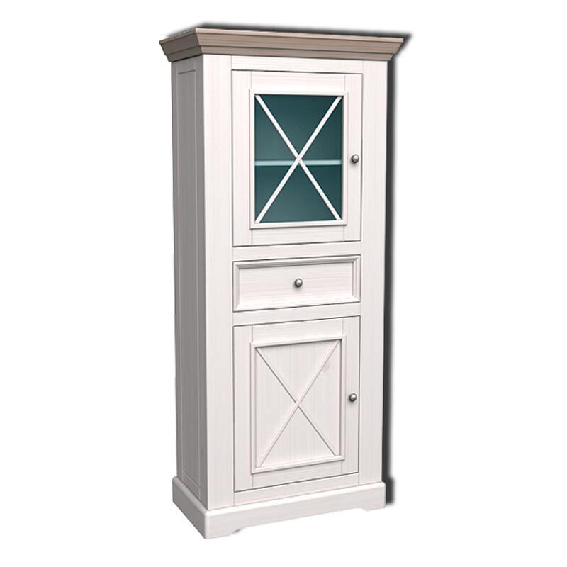 Изображение товара Шкаф-витрина из сосны Форест белый с серым антрацитом 78 4x176 3x42 см