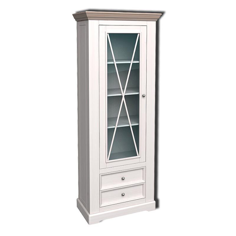 Изображение товара Шкаф-витрина из сосны коллекция Форест белый воск с антрацитовым карнизом