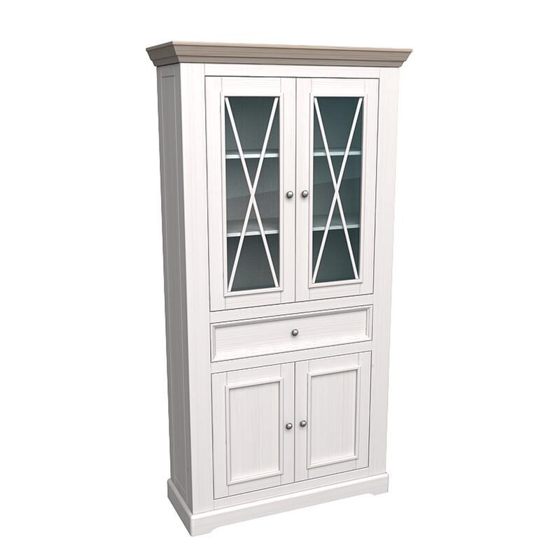 Изображение товара Шкаф-витрина Дом мебели из сосны 108.6x213.7x42 см белый с антрацитом