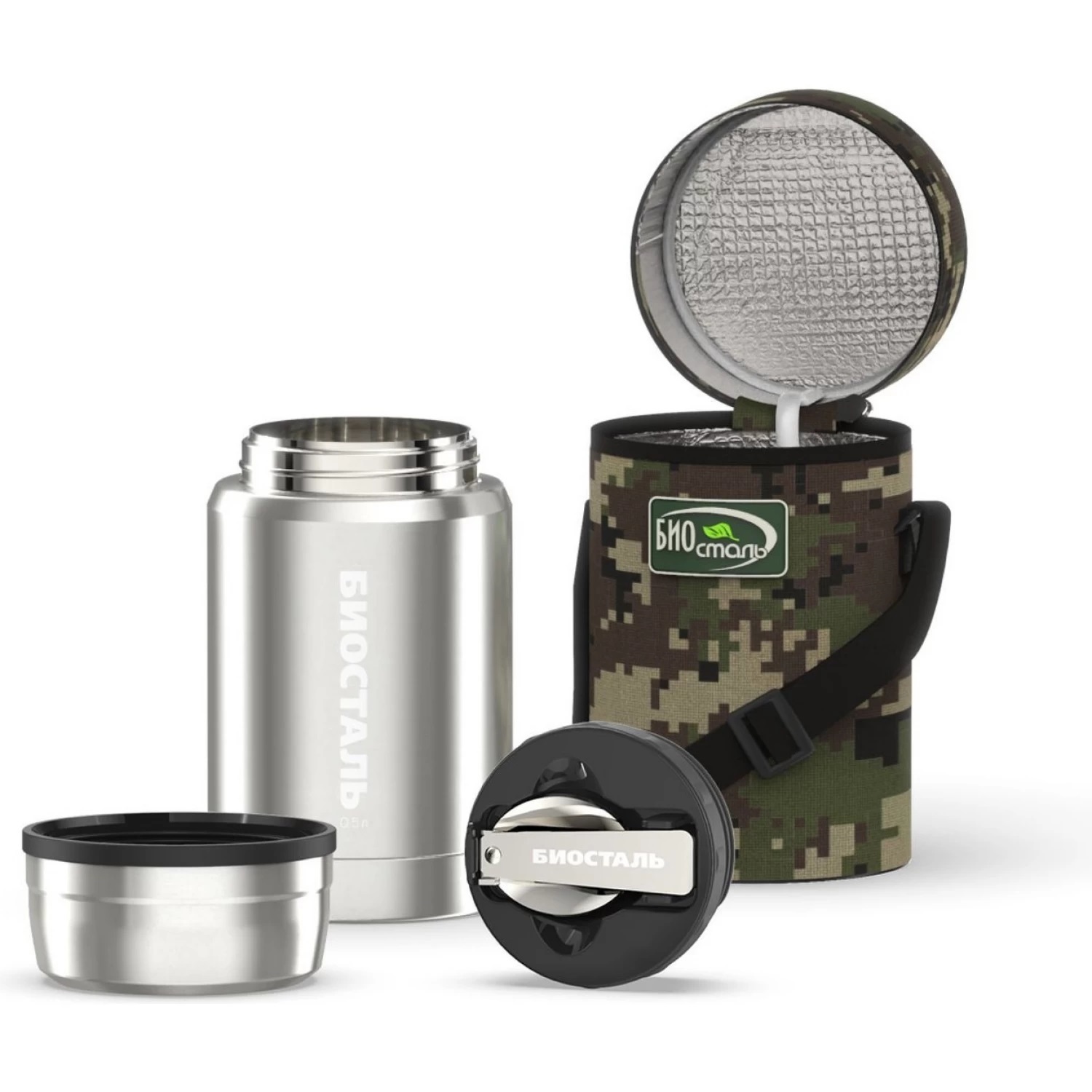 Изображение товара Термос с широкой горловиной 500 мл Biostal Охота колба из нержавеющей стали цвет серый