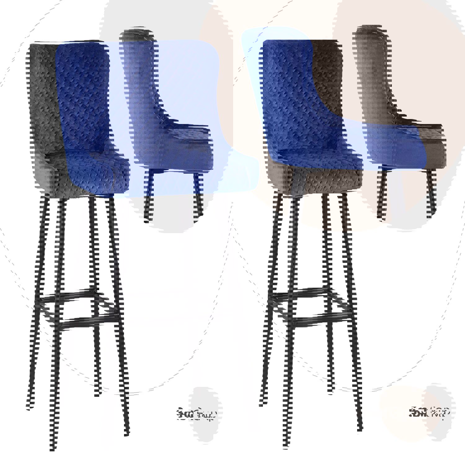 Изображение товара Стул барный 48x109x42 см с велюровой обивкой синий