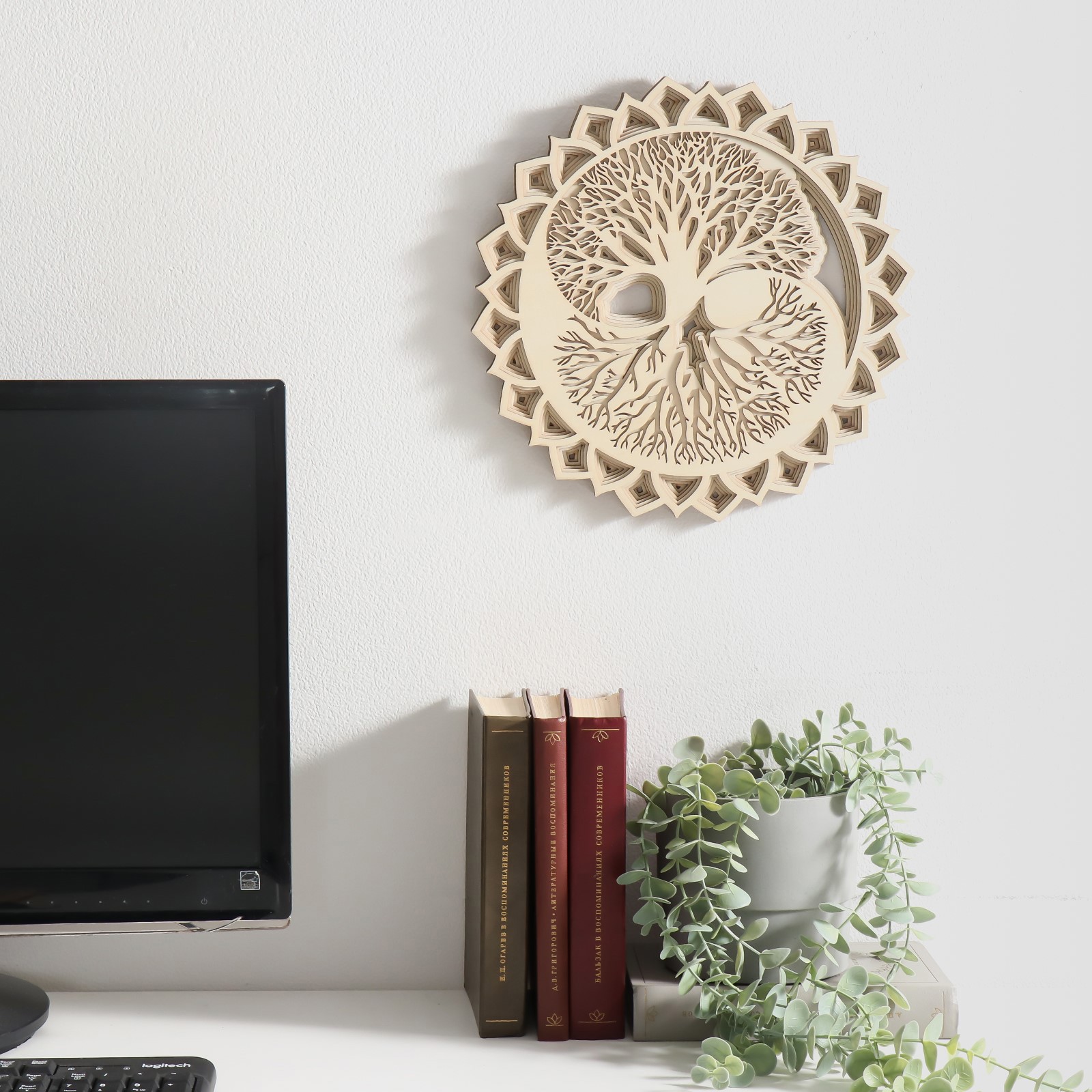 Изображение товара Панно декоративное "Мандала и Древо жизни" кремово-белый 30x5.5x30 см