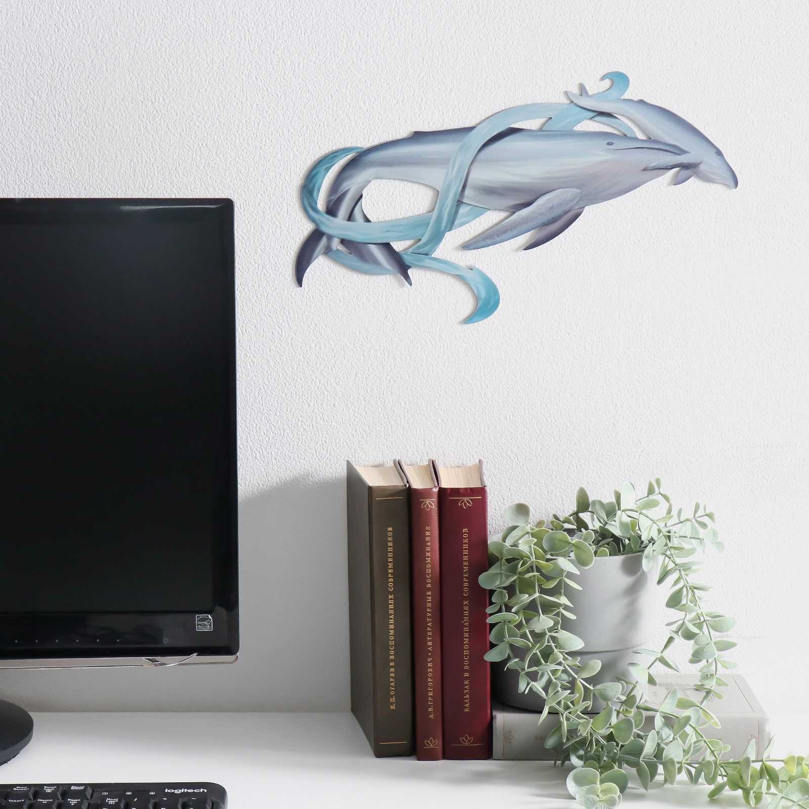 Изображение товара Панно Киты 17x35 см — металлическое, синее