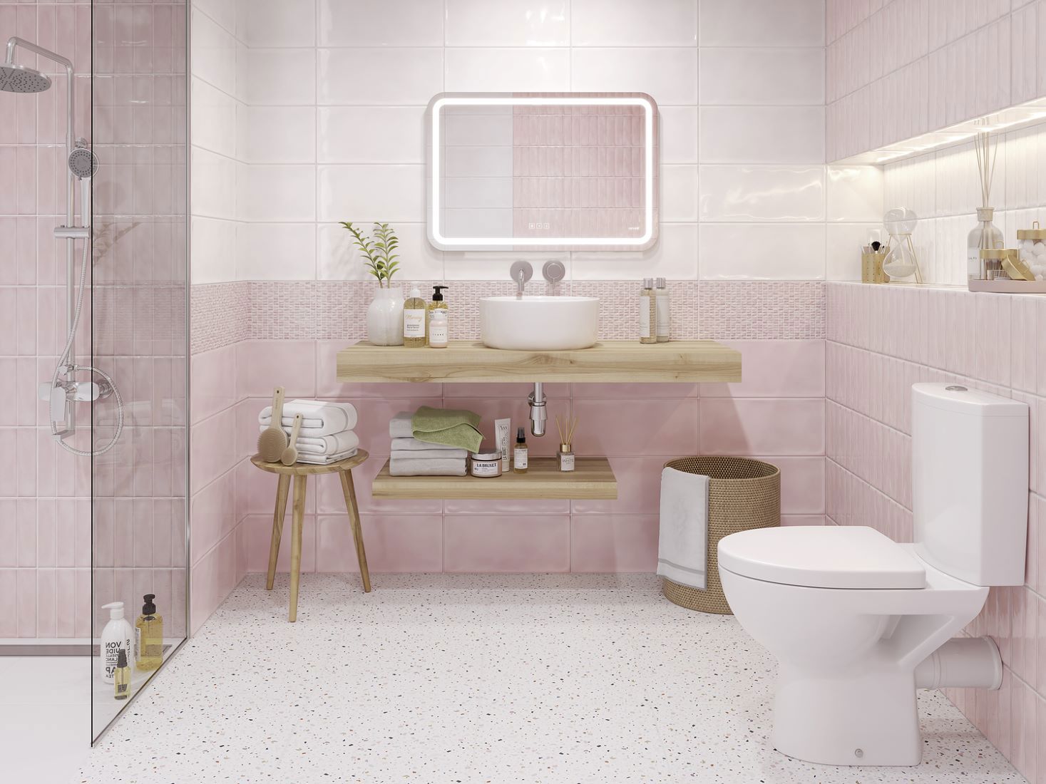 Изображение товара Керамическая настенная плитка Cersanit Pudra 20x44см розовая для ванной и кухни