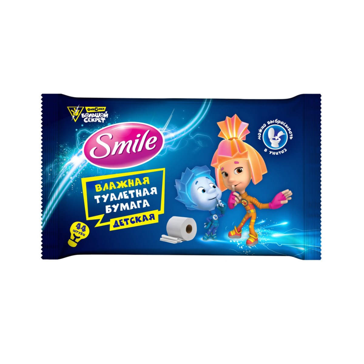 Изображение товара Детская влажная туалетная бумага Smile Фиксики с клапаном 44 шт Изображение товара Детская влажная туалетная бумага Smile Фиксики с клапаном 44 шт