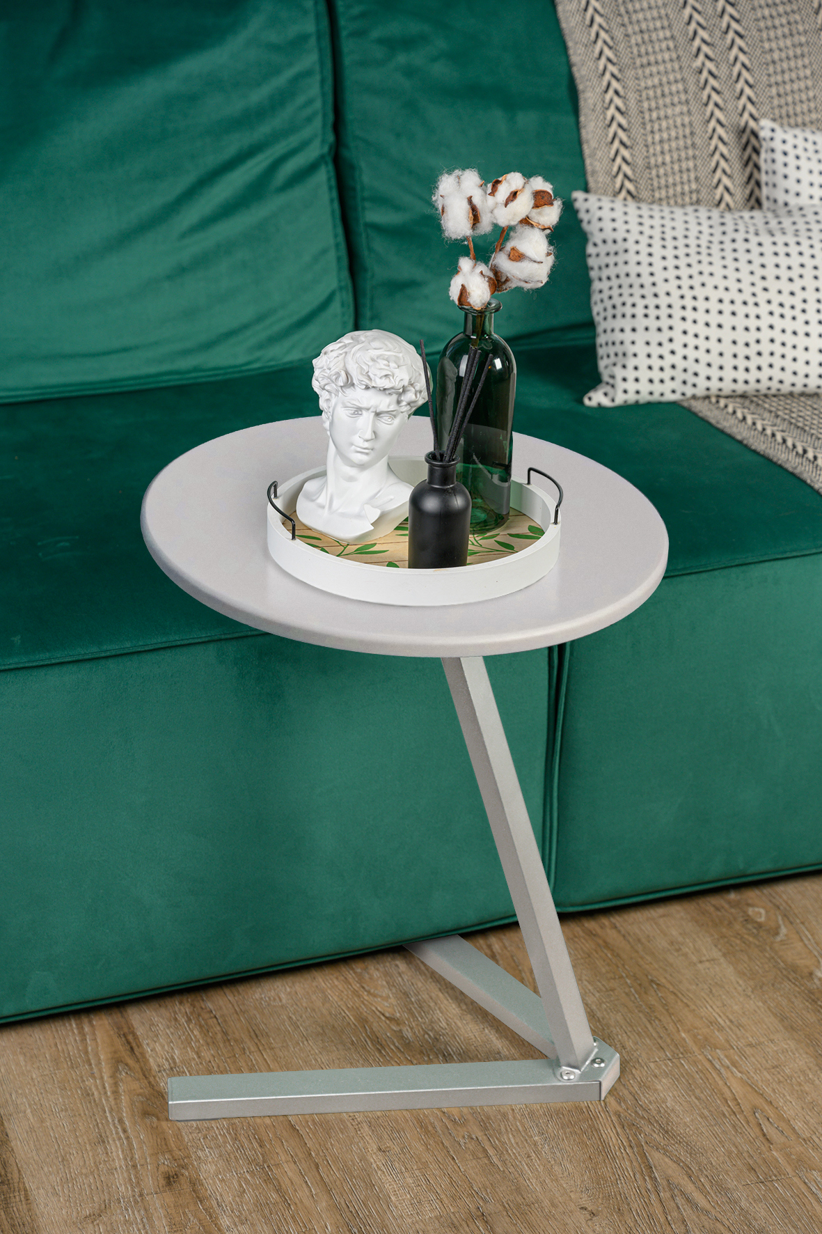 Изображение товара Журнальный столик круглый Laksi 45x45 см высота 90 см жемчужно-серый капучино стиль лофт