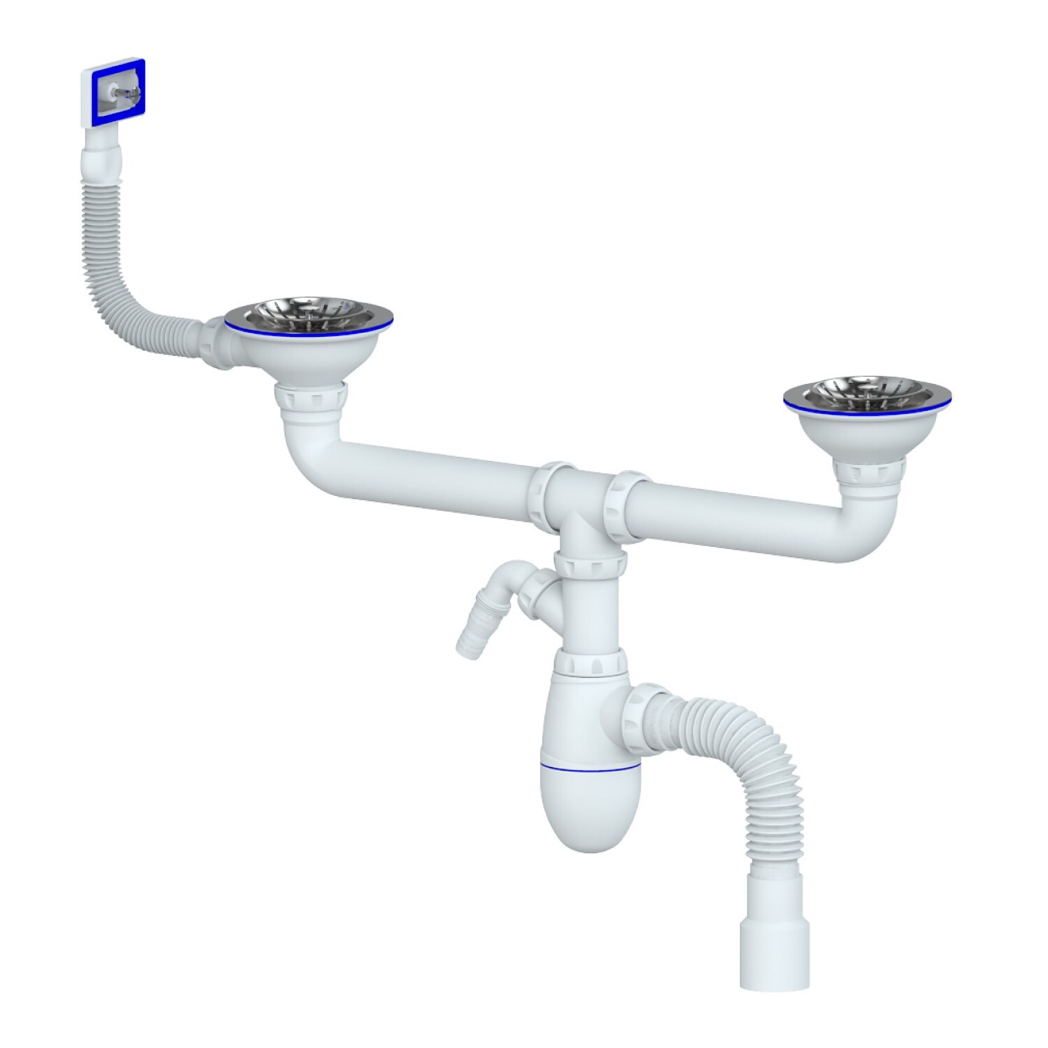 Изображение товара Сифон Unicorn 3 1/2x40 B730VP двойной нос с прямоугольным переливом 40x40/50 мм