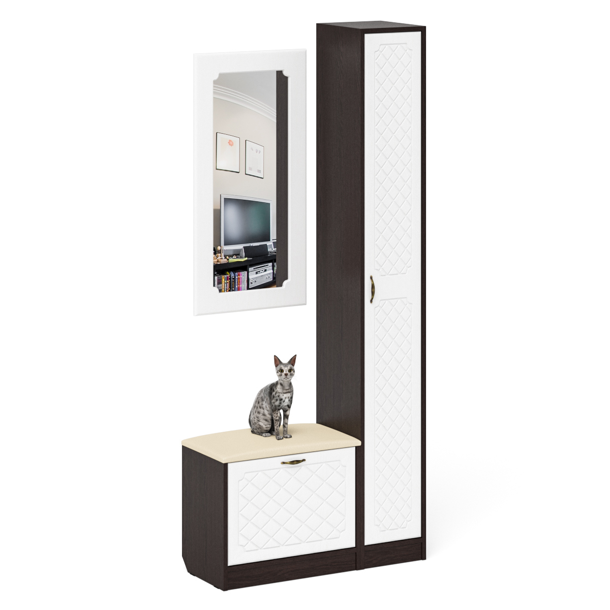 Изображение товара Обувница с сиденьем и зеркалом МД П-6 90x210 см белый венге