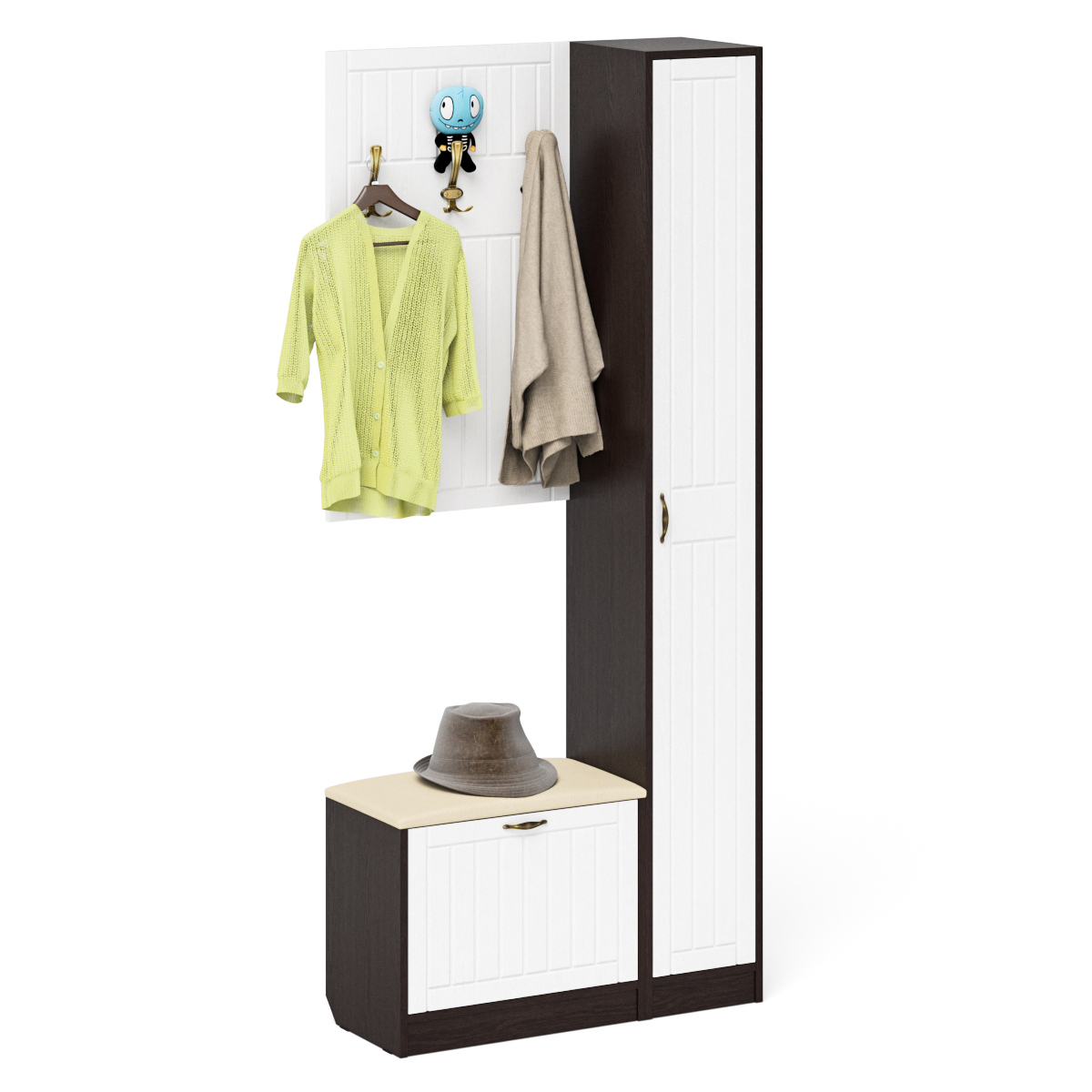 Изображение товара Обувница с вешалкой Мебельный двор П-6 90x210 см 4 полки ЛДСП венге/белый