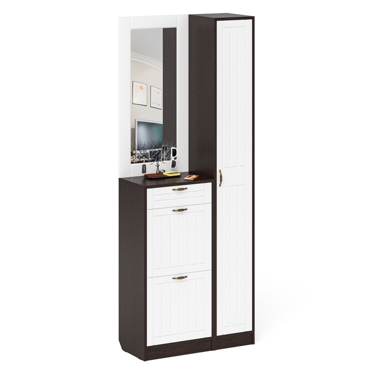 Изображение товара Обувница с пеналом Мебельный двор 80x210x35 см 5 полок ЛДСП цвет венге/белый