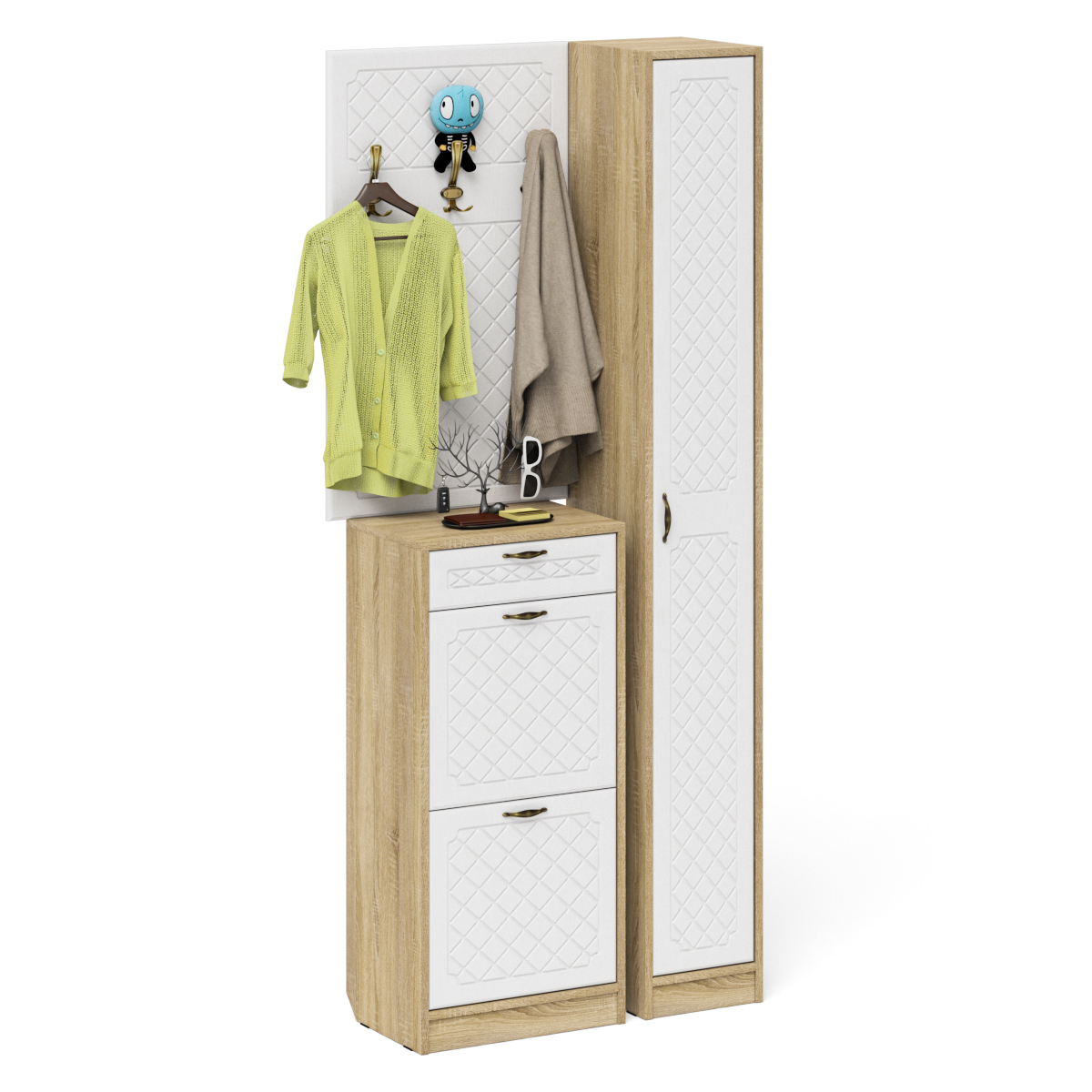 Изображение товара Шкаф для обуви Мебельный двор 90x210x35 см с 5 полками и вешалкой в белом цвете