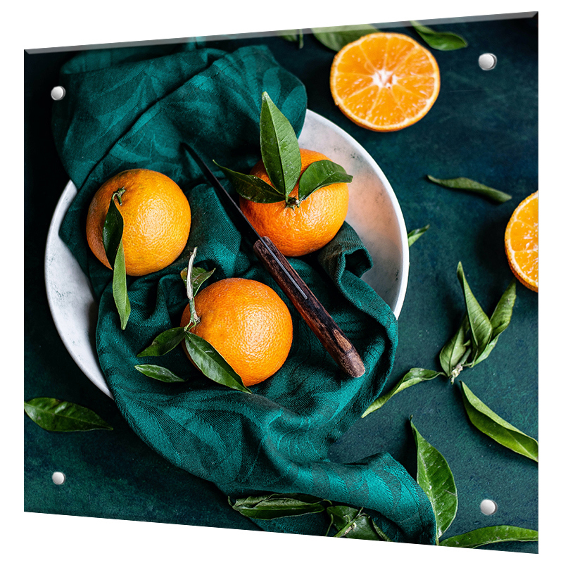 Изображение товара Стеновая панель Borntoprint Мандарины на зеленом из закаленного стекла 60x60 см