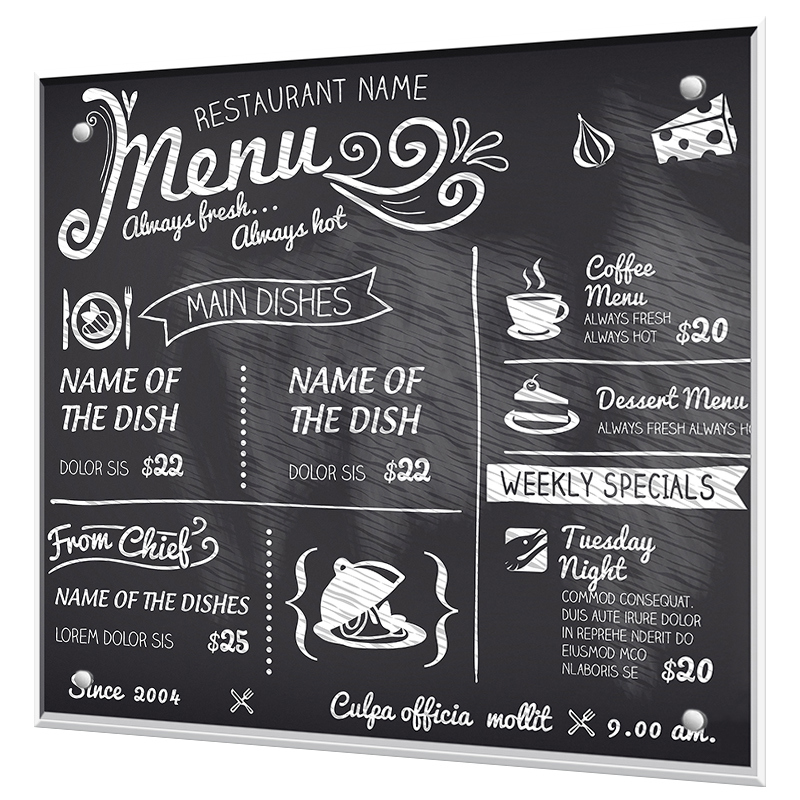 Изображение товара Стеновая панель Borntoprint Меню из закаленного стекла 60x60 см