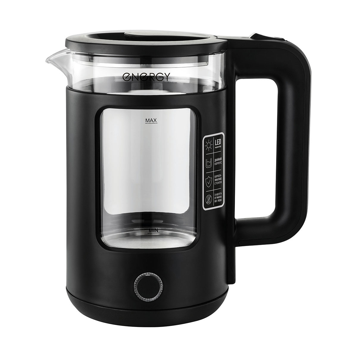 Изображение товара Электрический чайник Energy 164138 1.5 л стекло черный быстрое кипячение