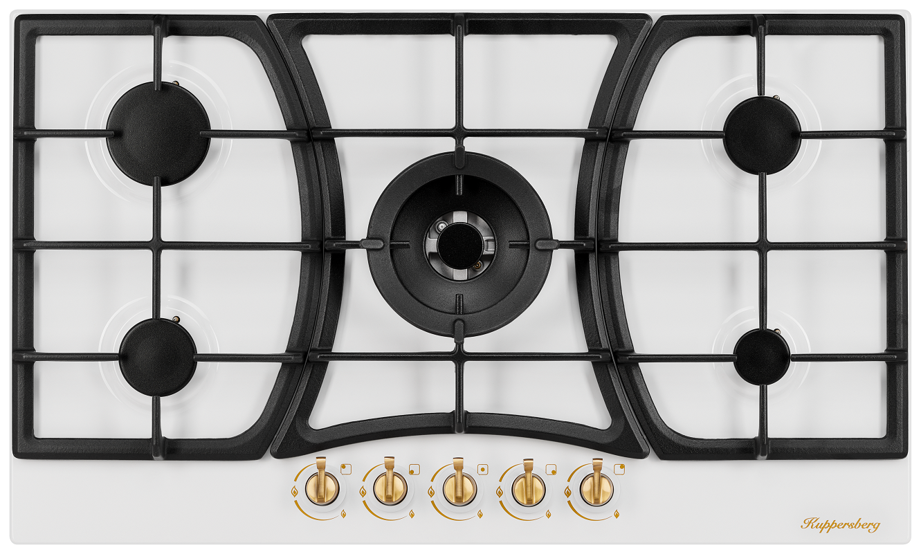 Изображение товара Газовая варочная панель Kuppersberg FS 903 W 86 см 5 конфорок цвет белый/бронза