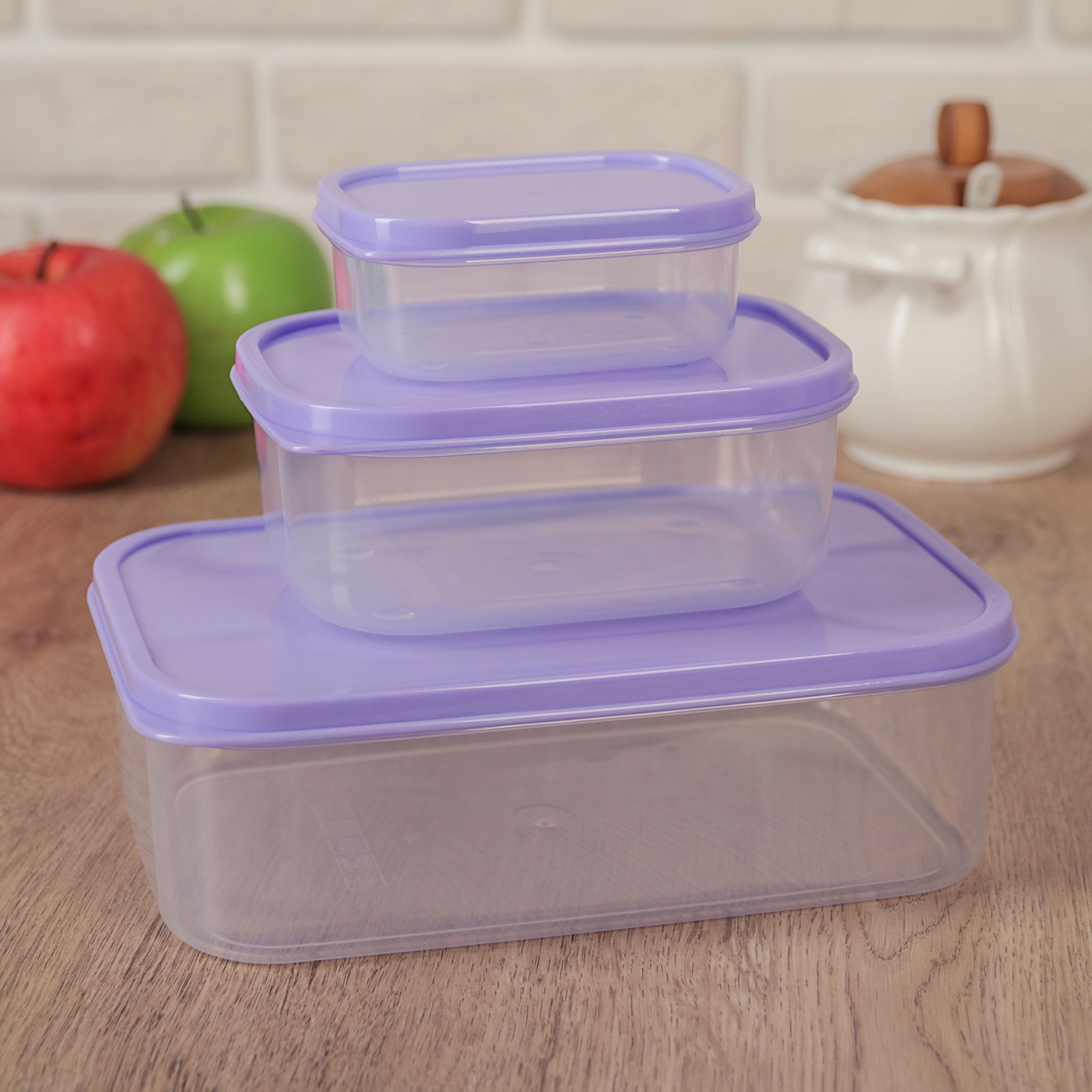 Изображение товара Набор контейнеров Доляна 3 шт 150 мл 500 мл 1.2 л пластик сиреневый для хранения еды