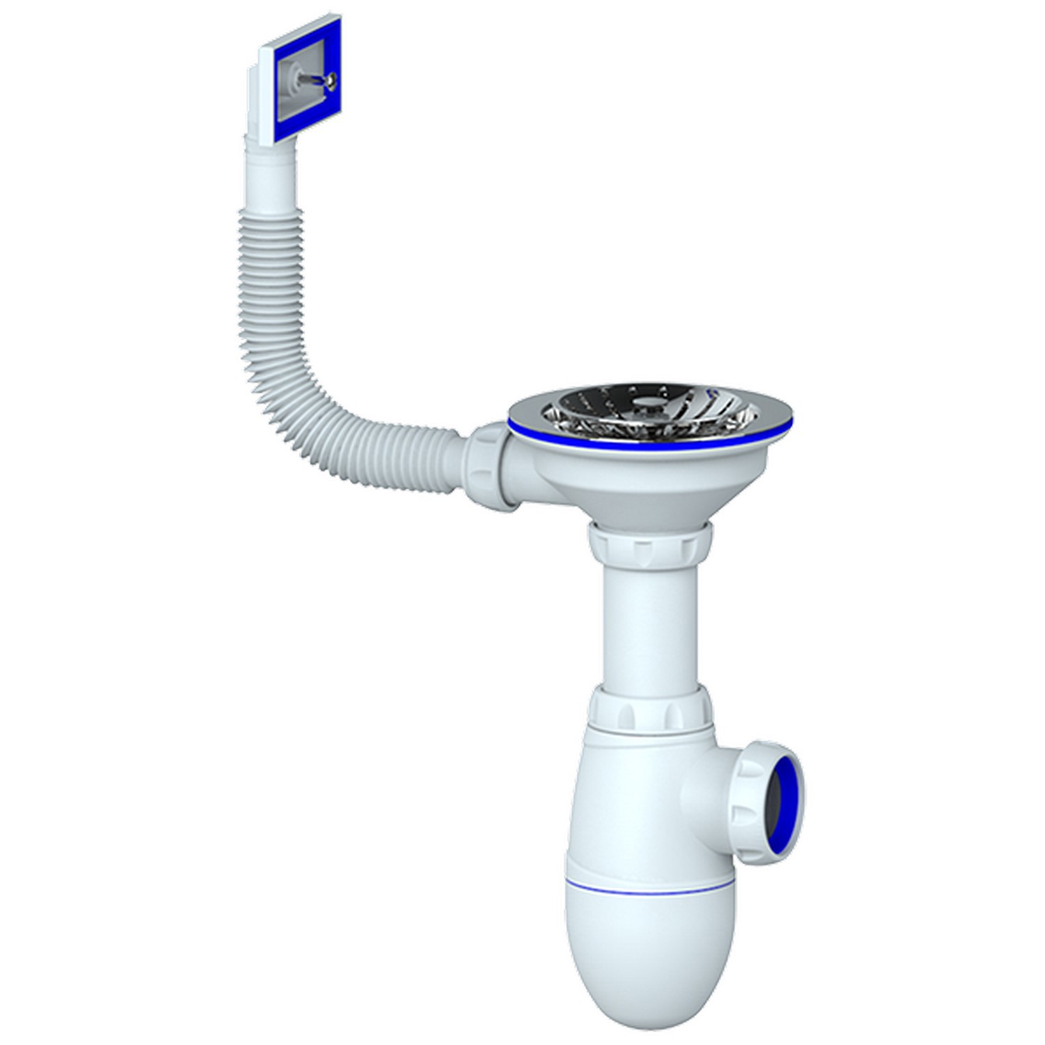 Изображение товара Сифон Unicorn 3 1/2x40 B410 с прямоугольным переливом для кухни и умывальника