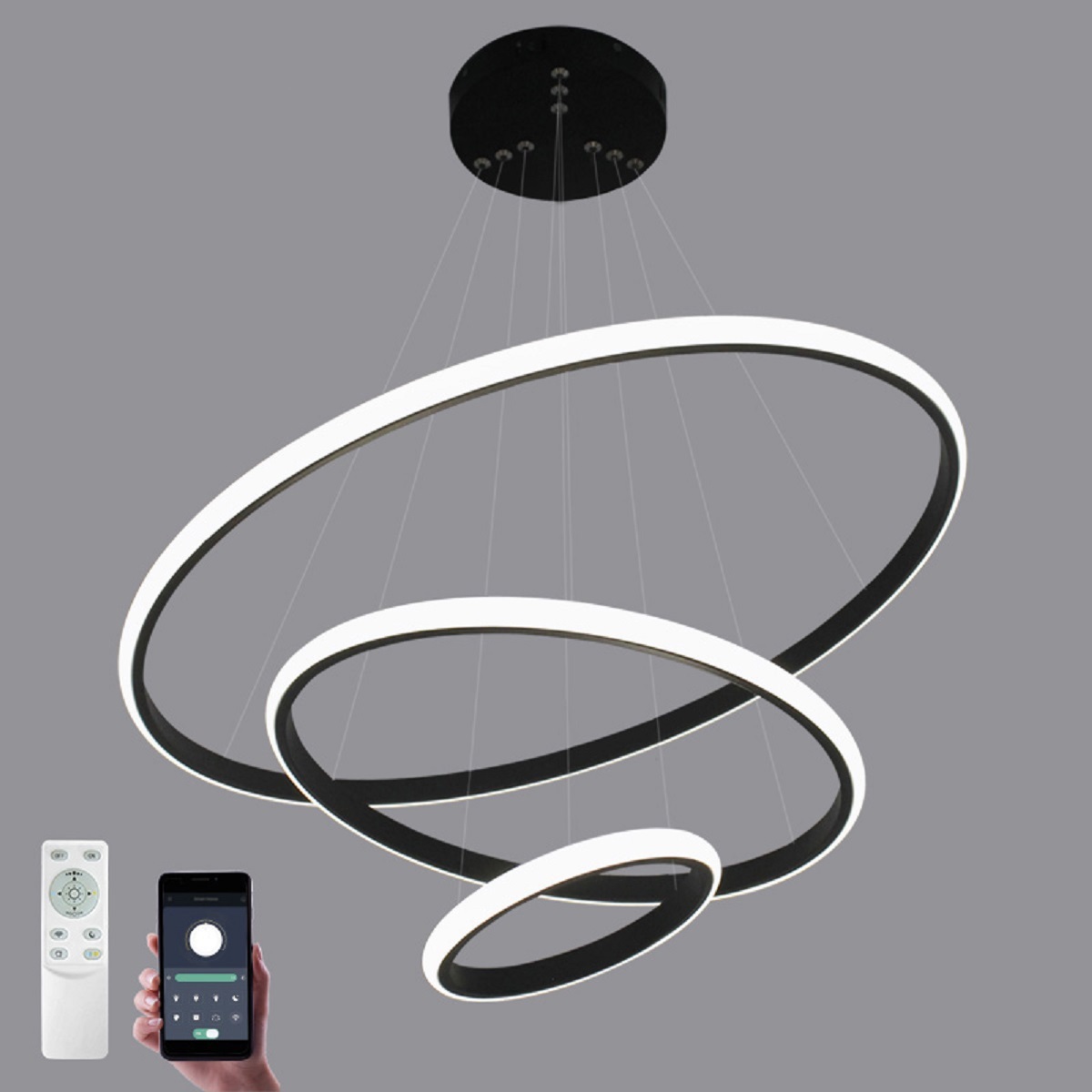 Изображение товара Подвесная светодиодная люстра LATTE 70W черно-белая с пультом управление