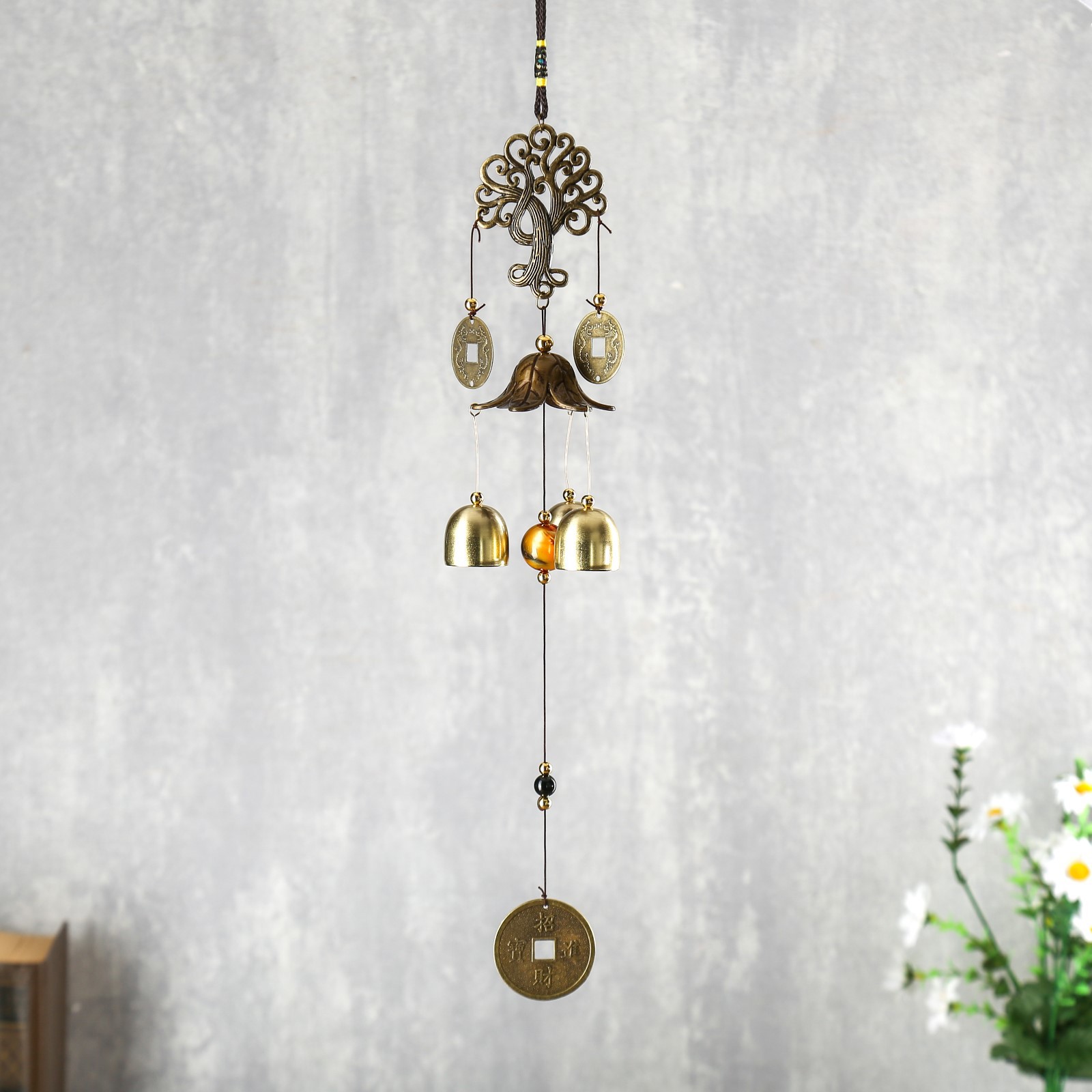 Изображение товара Музыка ветра "Дерево" 3 колокольчика, 3 монеты 45 см