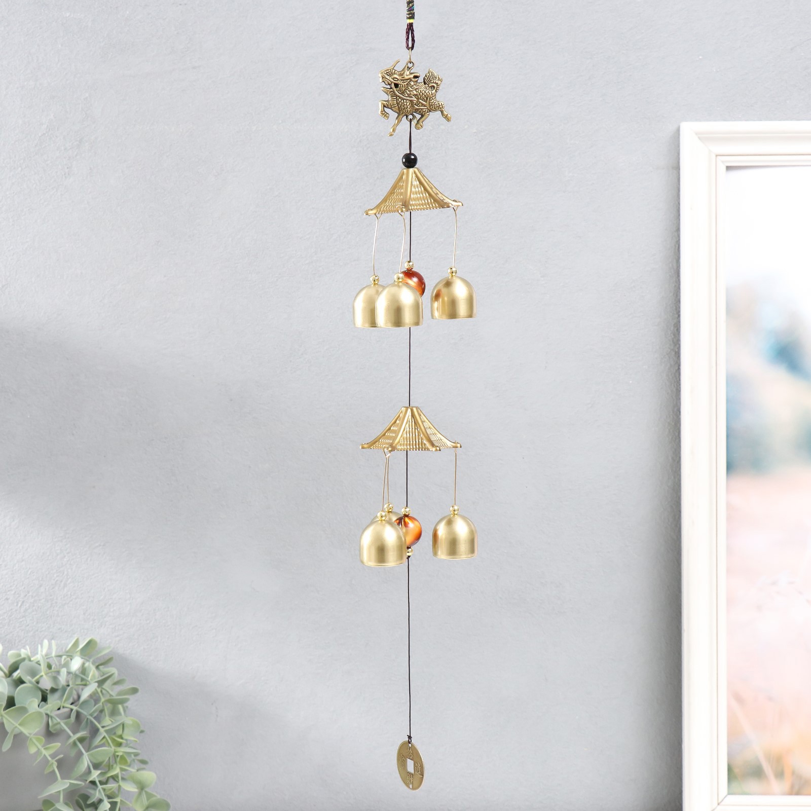 Изображение товара Музыка ветра "Дракон" 6 колокольчиков под бронзу 45 см