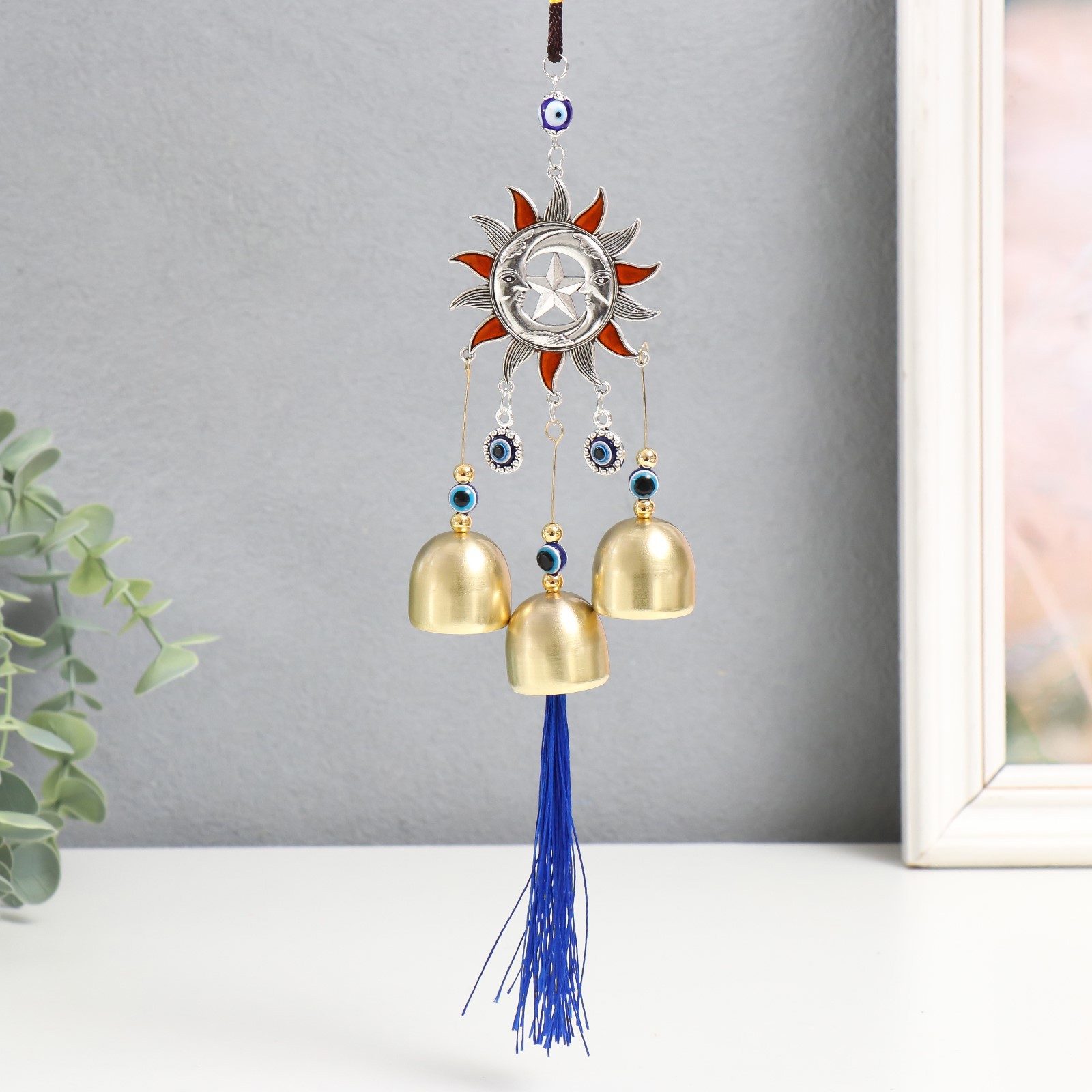Изображение товара Музыка ветра "Звезда два месяца и солнце" красный, от сглаза 3 колокольчика 27 см