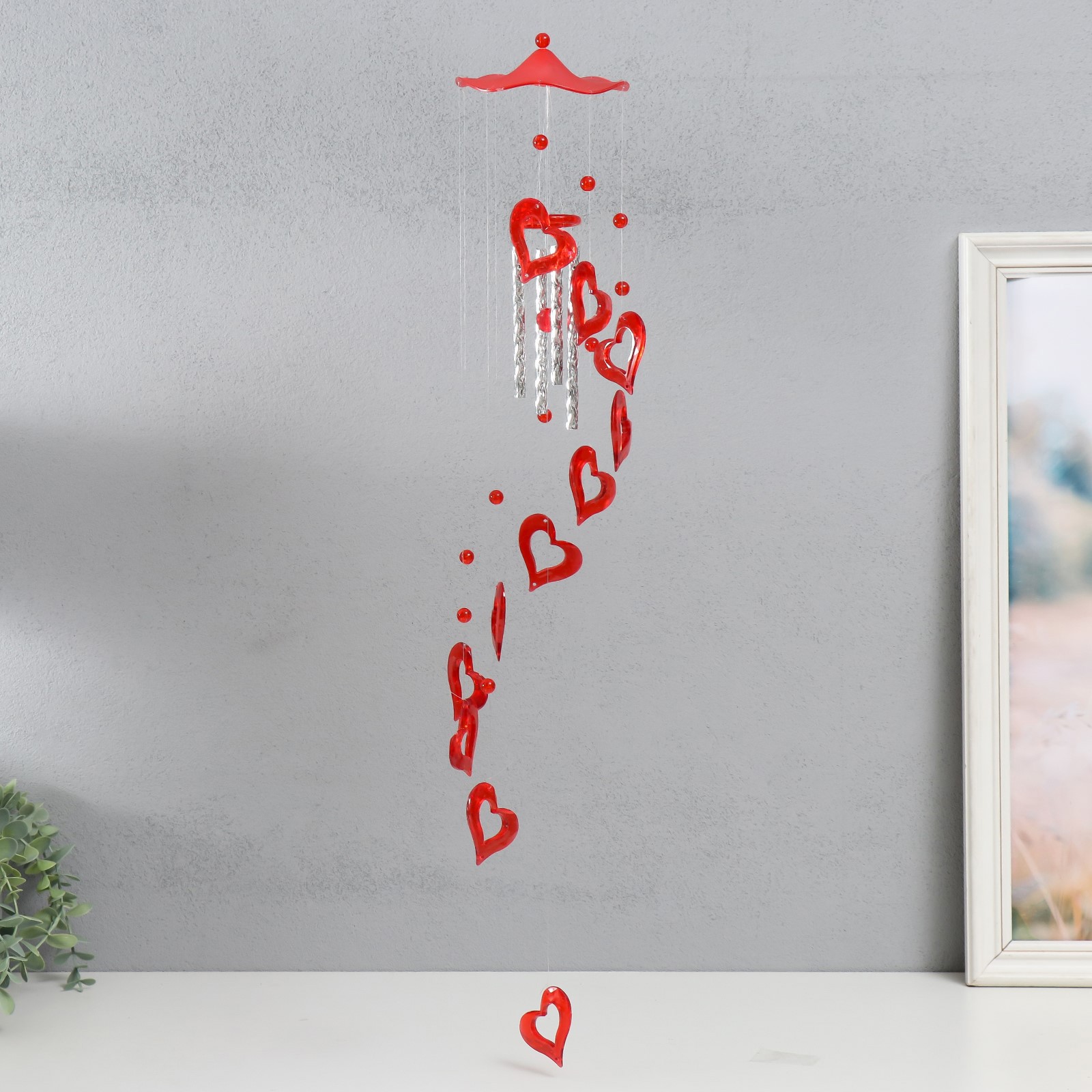 Изображение товара Музыка ветра Сердце 4 трубочки 11 фигурок 50 см